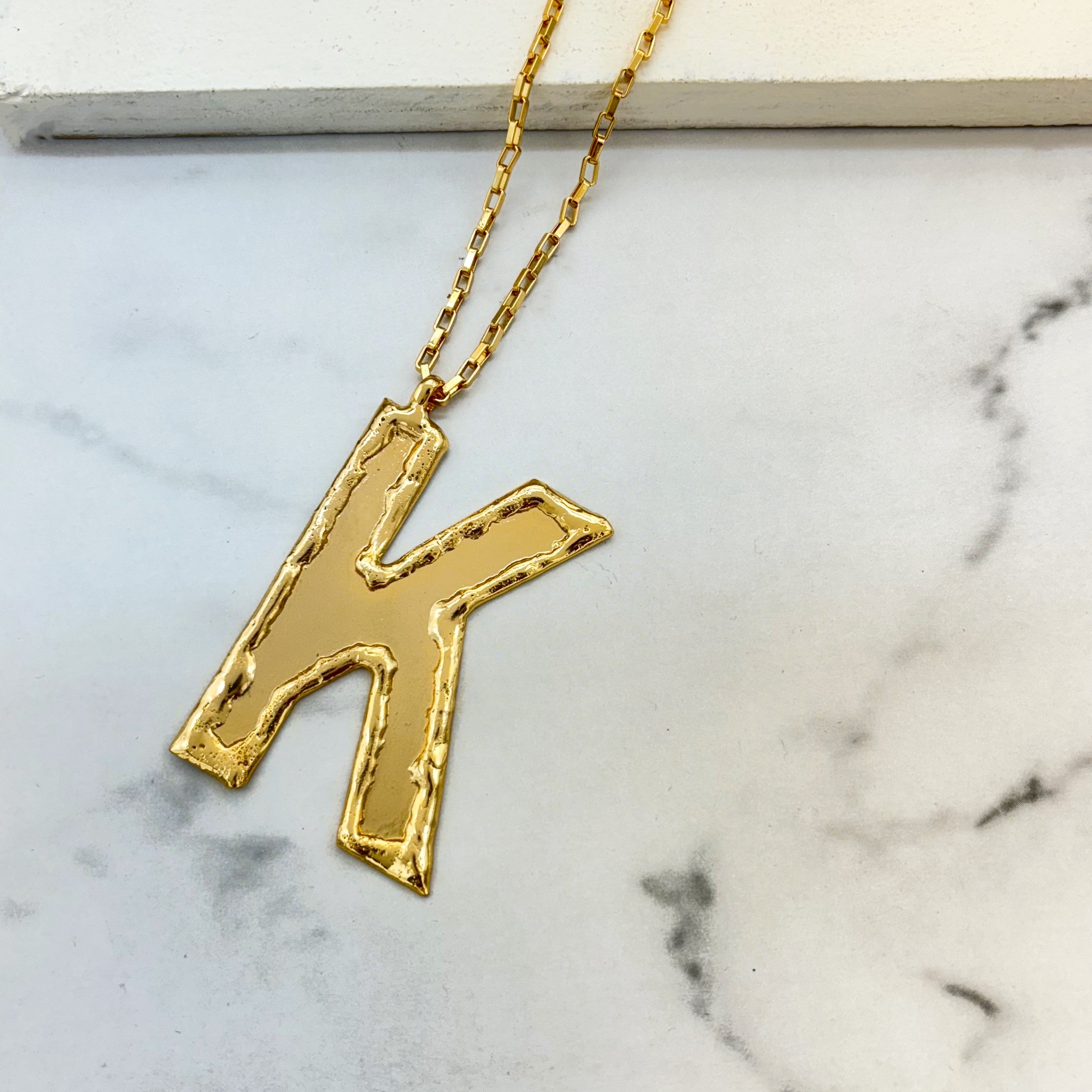 TFC Big Letter K- 24K Gold Plated Pendant Necklace