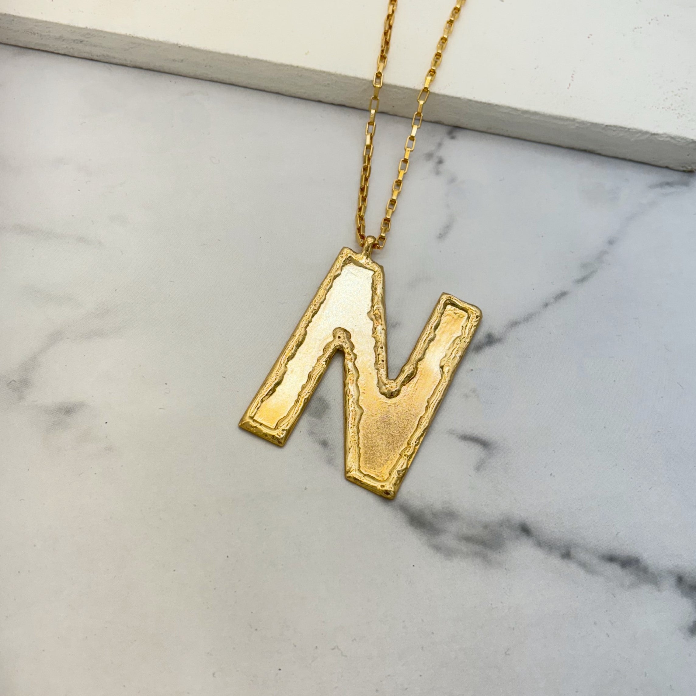 TFC Big Letter N- 24K Gold Plated Pendant Necklace