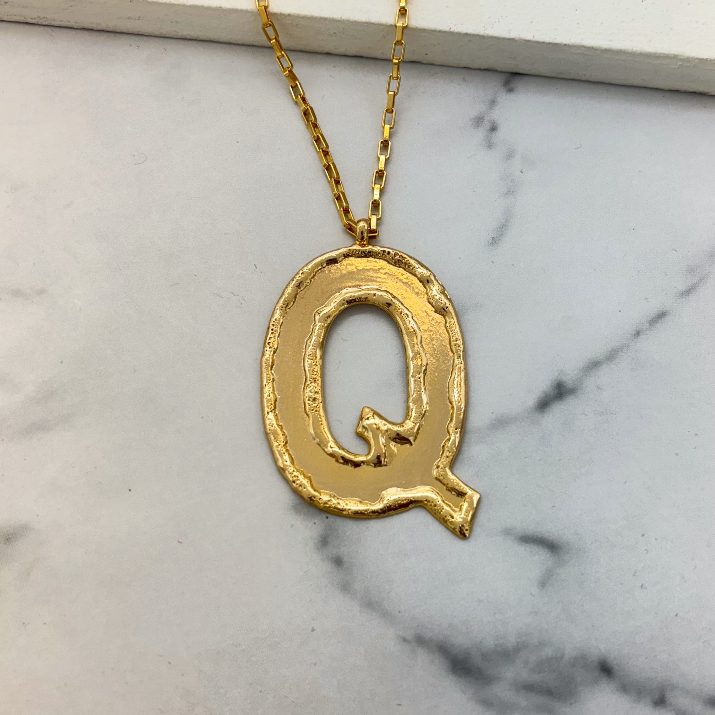 TFC Big Letter Q- 24K Gold Plated Pendant Necklace