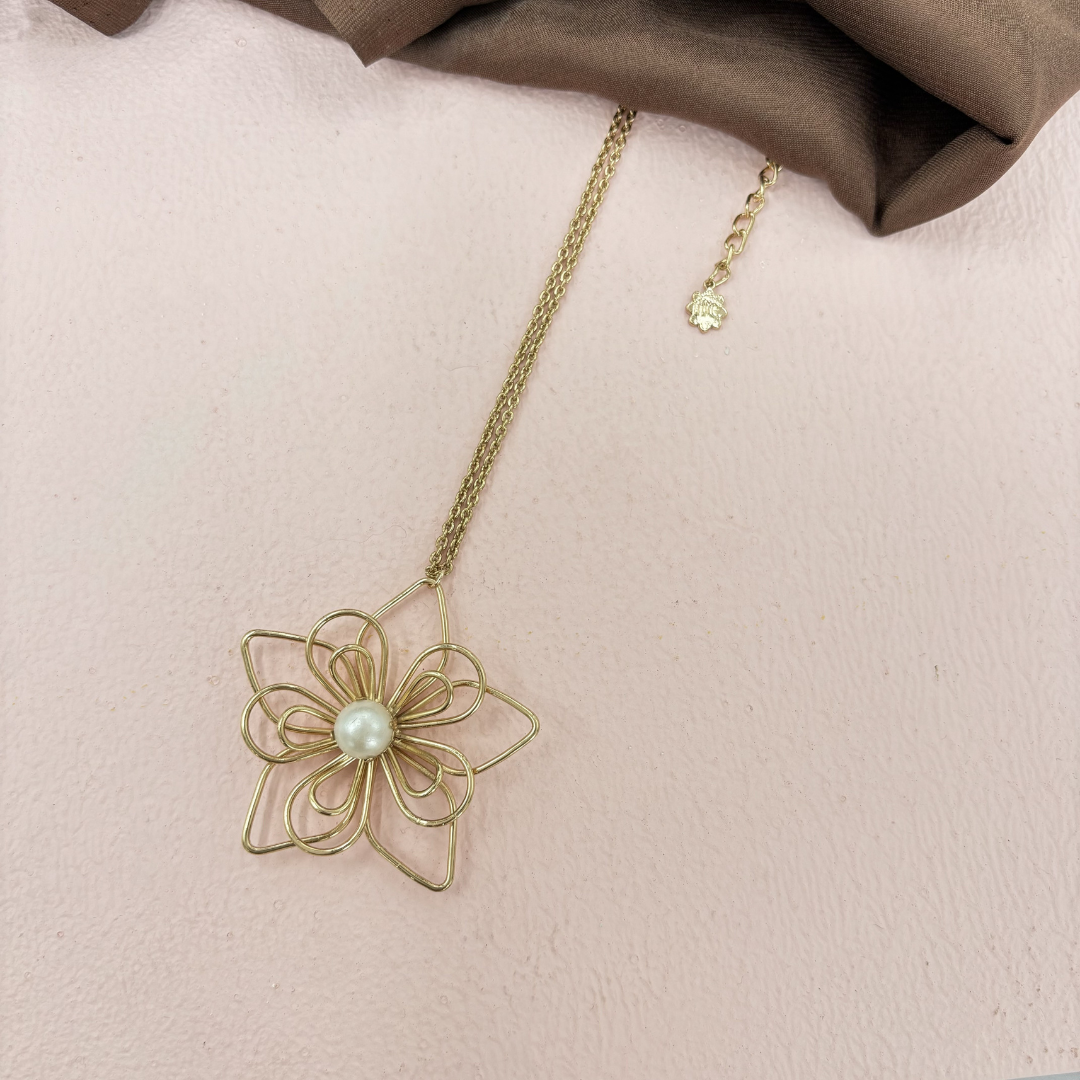 TFC Festive Flower Pearl Gold Plated Pendant Necklace