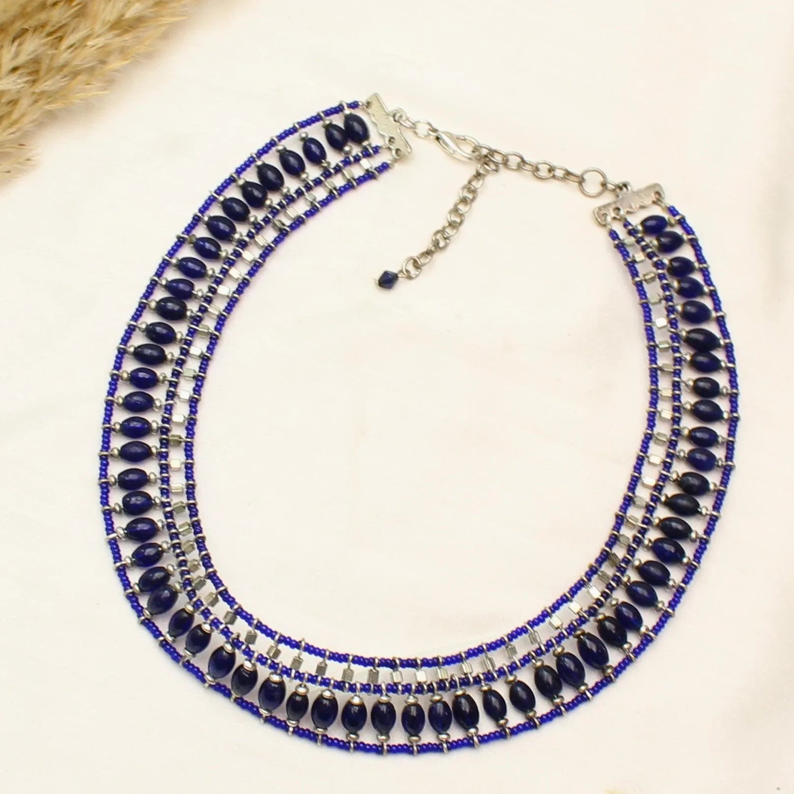 TFC Blue Carnival Beaded Collar Necklace