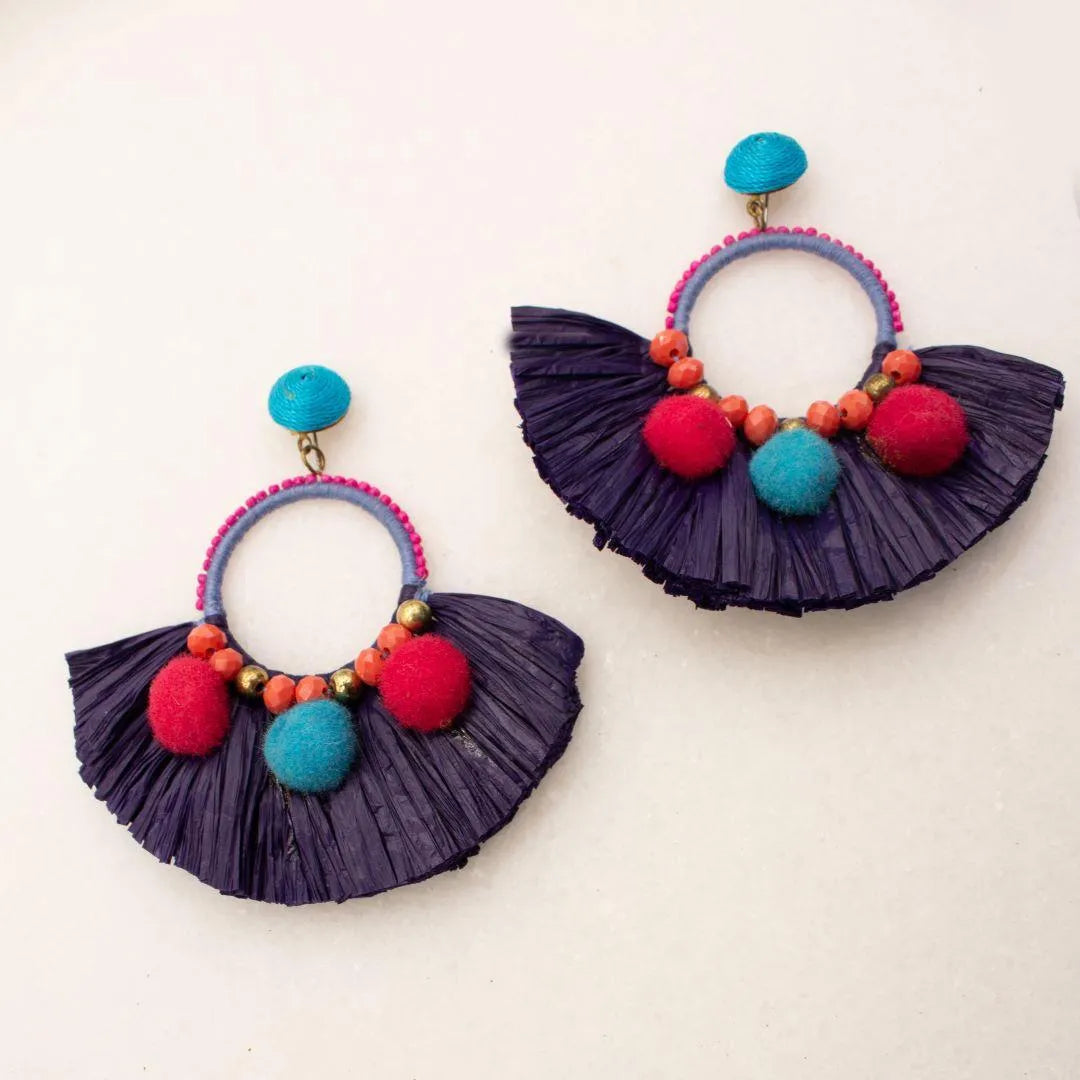 TFC Boho Orange and Blue Fan Dangler Earrings