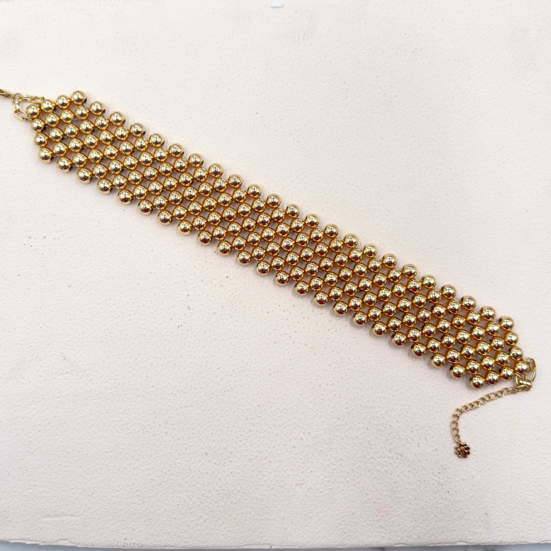 Bead Mesh Gold Plated Choker Necklace