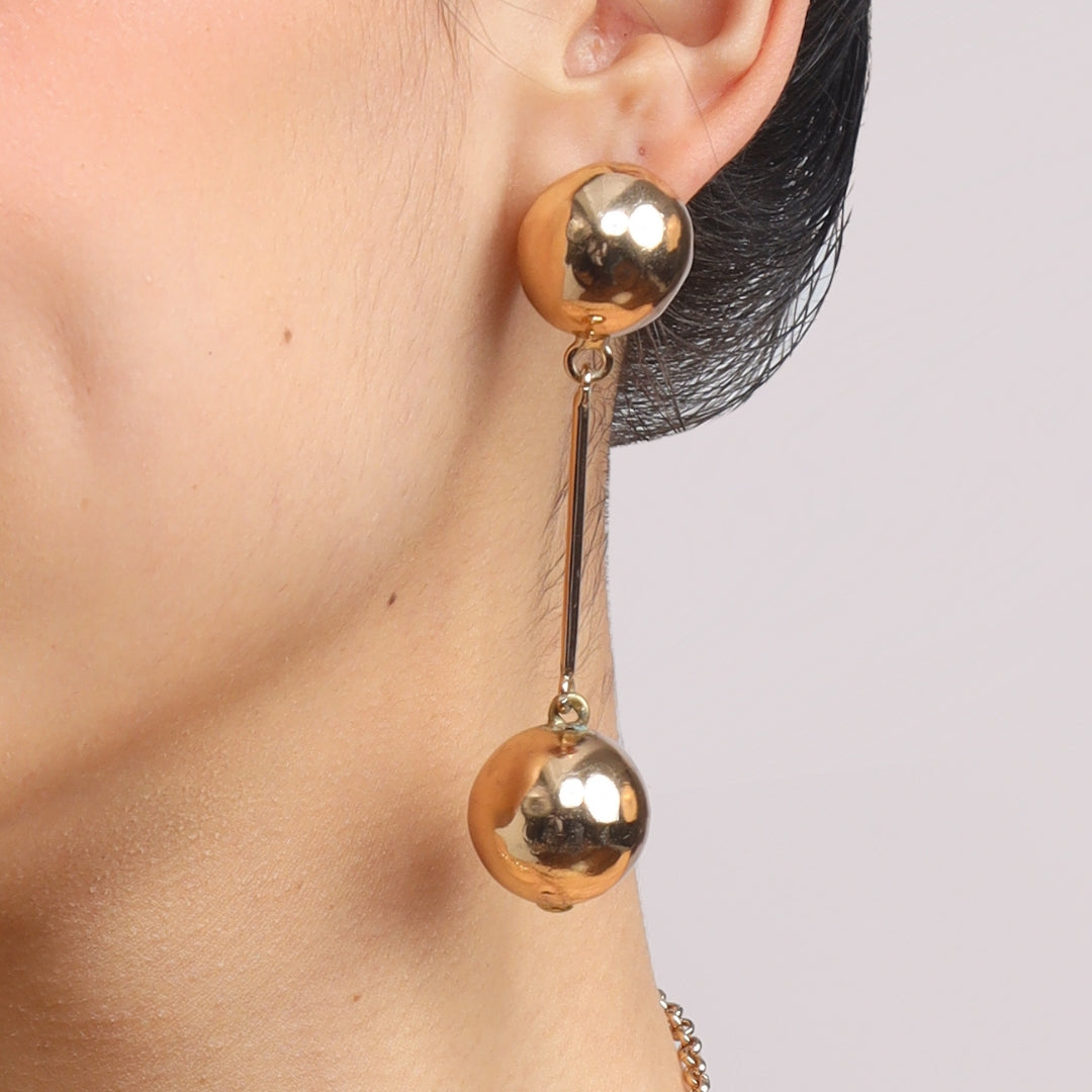 TFC Bold Bead Pipe Gold Plated Dangler Earrings