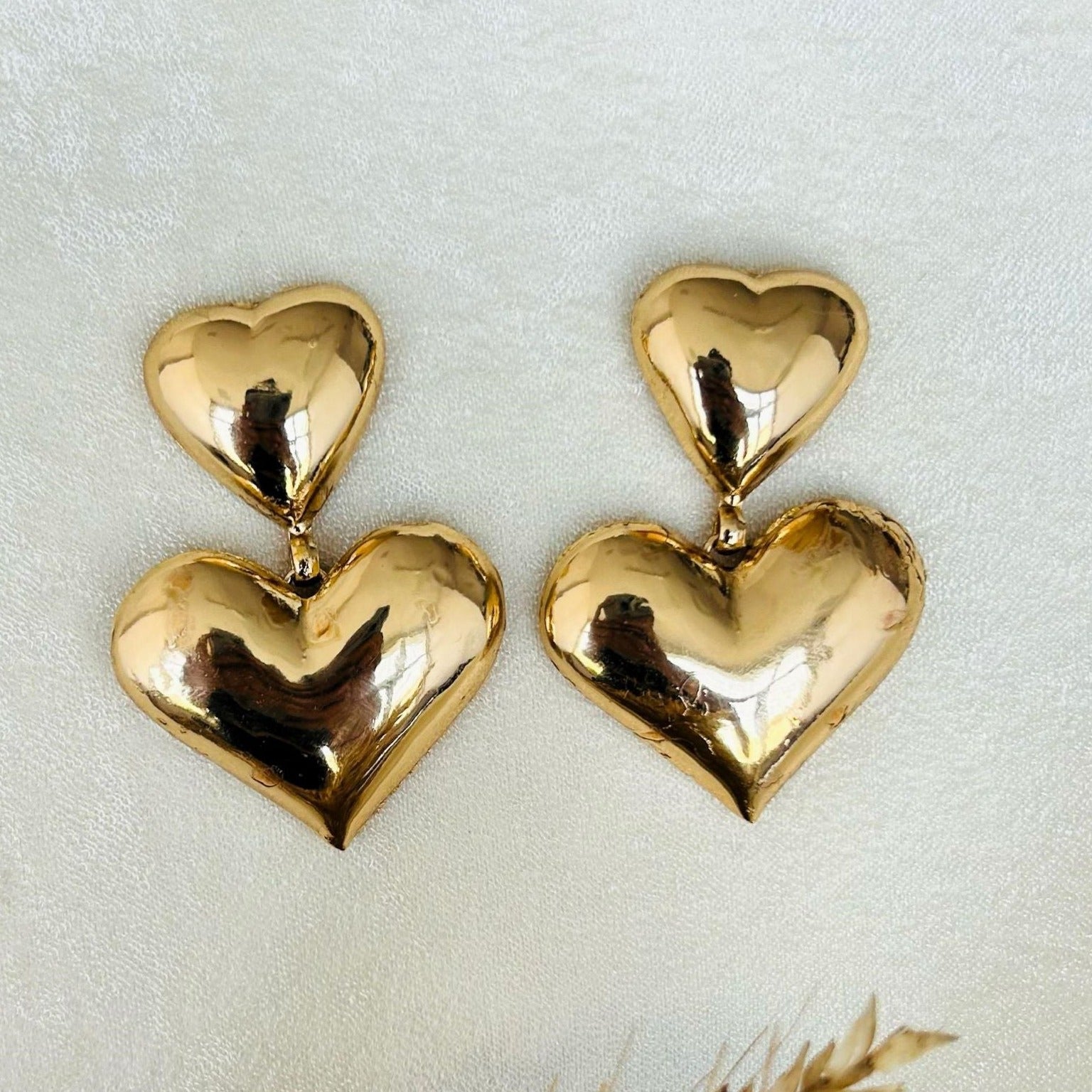 TFC Bold Double Heart Gold Plated Dangler Earrings