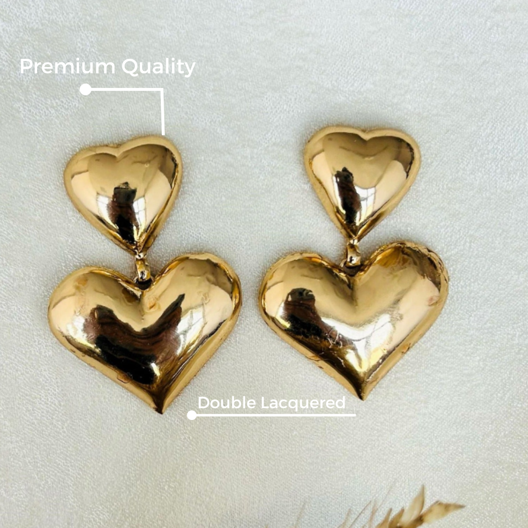 TFC Bold Double Heart Gold Plated Dangler Earrings