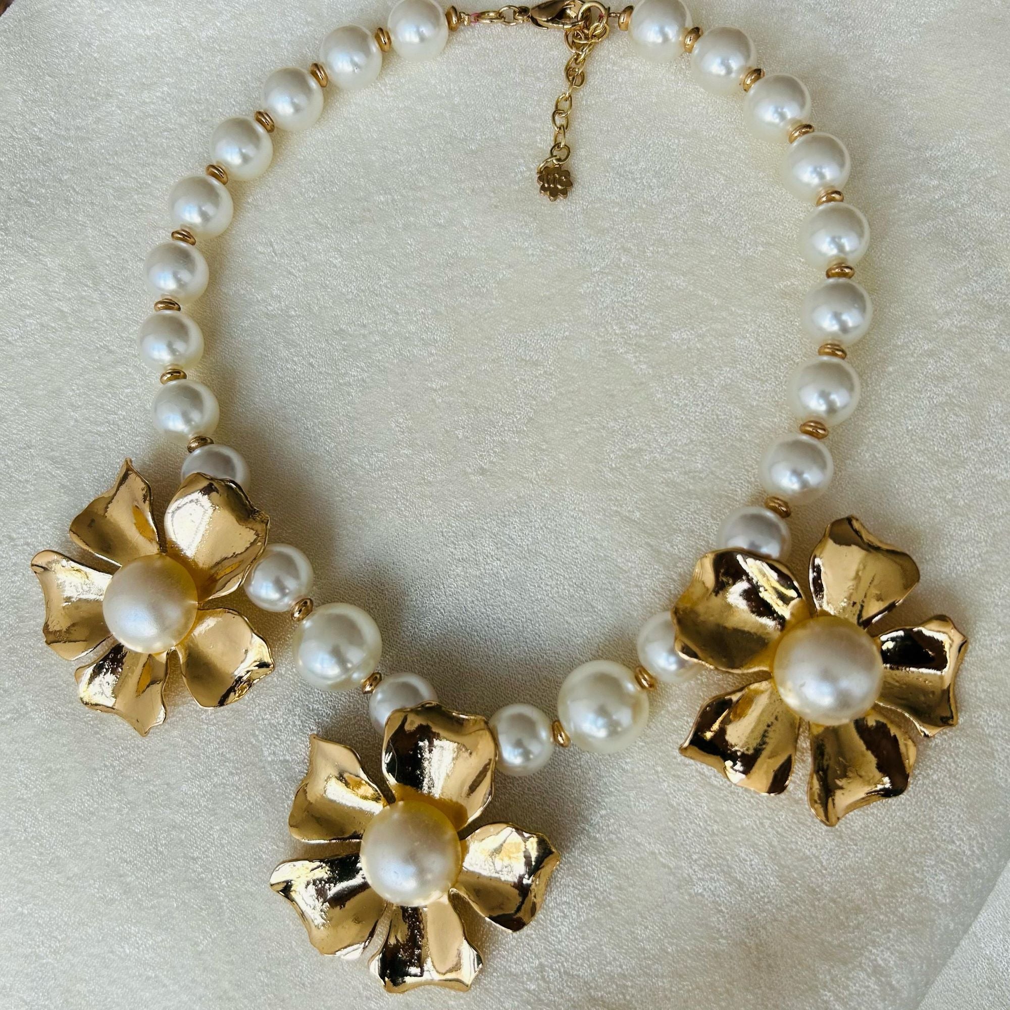TFC Magna Flora Gold Plated Pearl Necklace