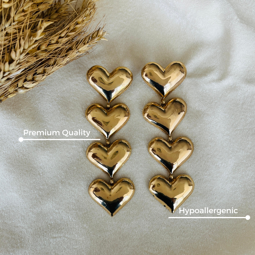 TFC Bold Heart String Gold Plated Dangler Earrings