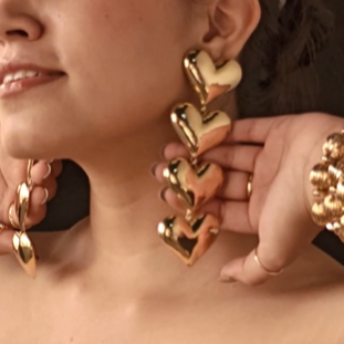 TFC Bold Heart String Gold Plated Dangler Earrings
