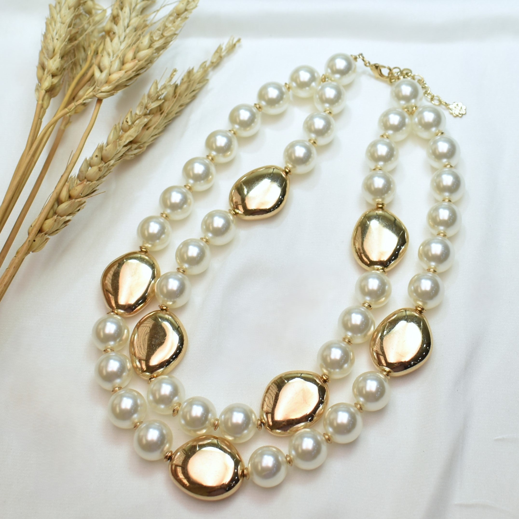 TFC Bold Pearly With Gold Beads Layered Necklace