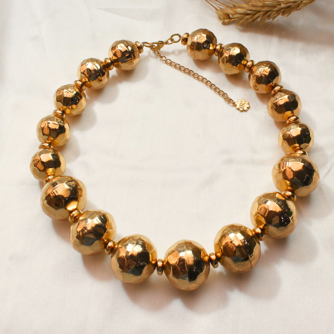 TFC Bold Textured Beads Gold Plated Necklace