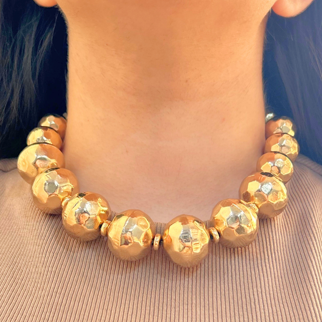 TFC Bold Textured Beads Gold Plated Necklace