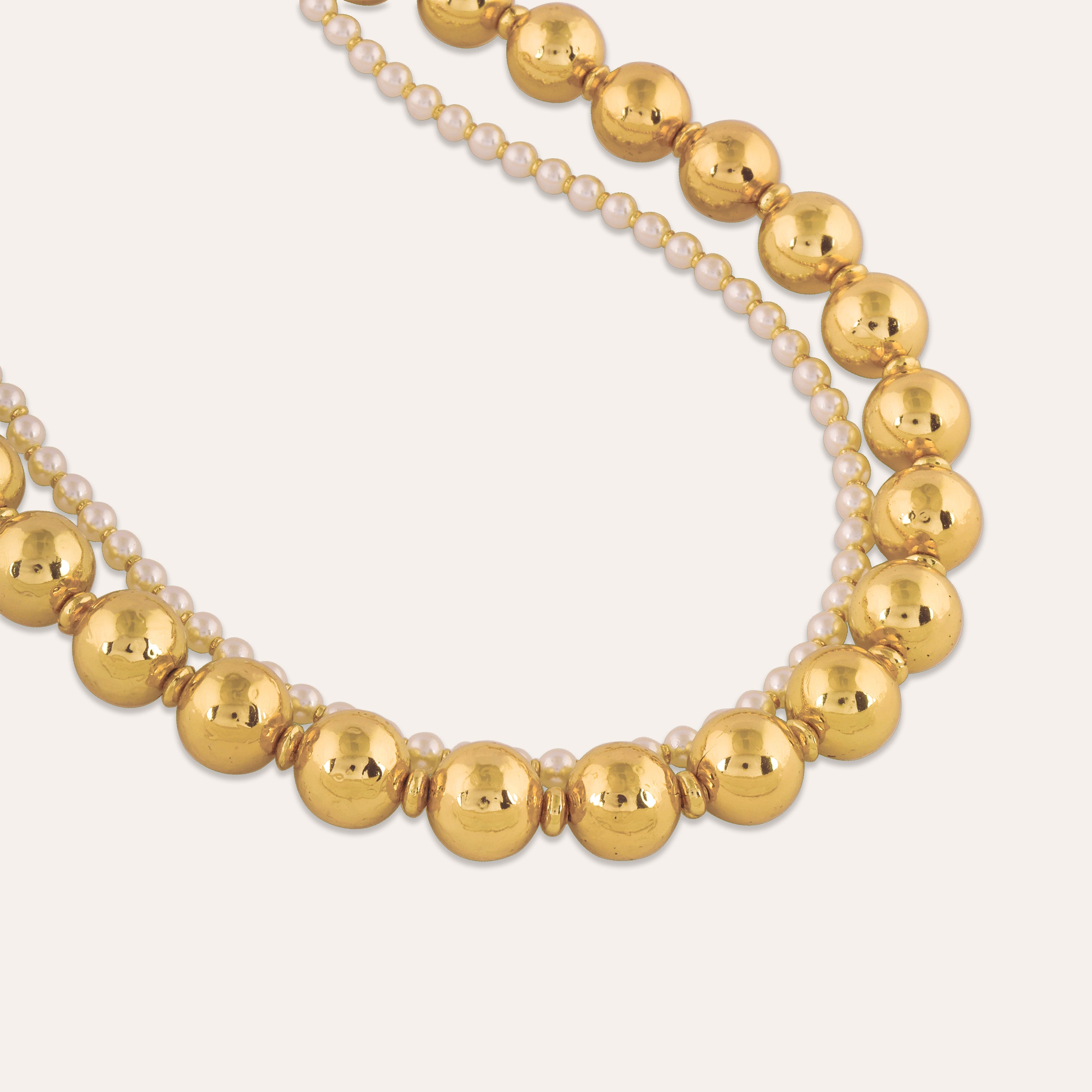 TFC Bold and Gold Beads and Pearl Layered Necklace