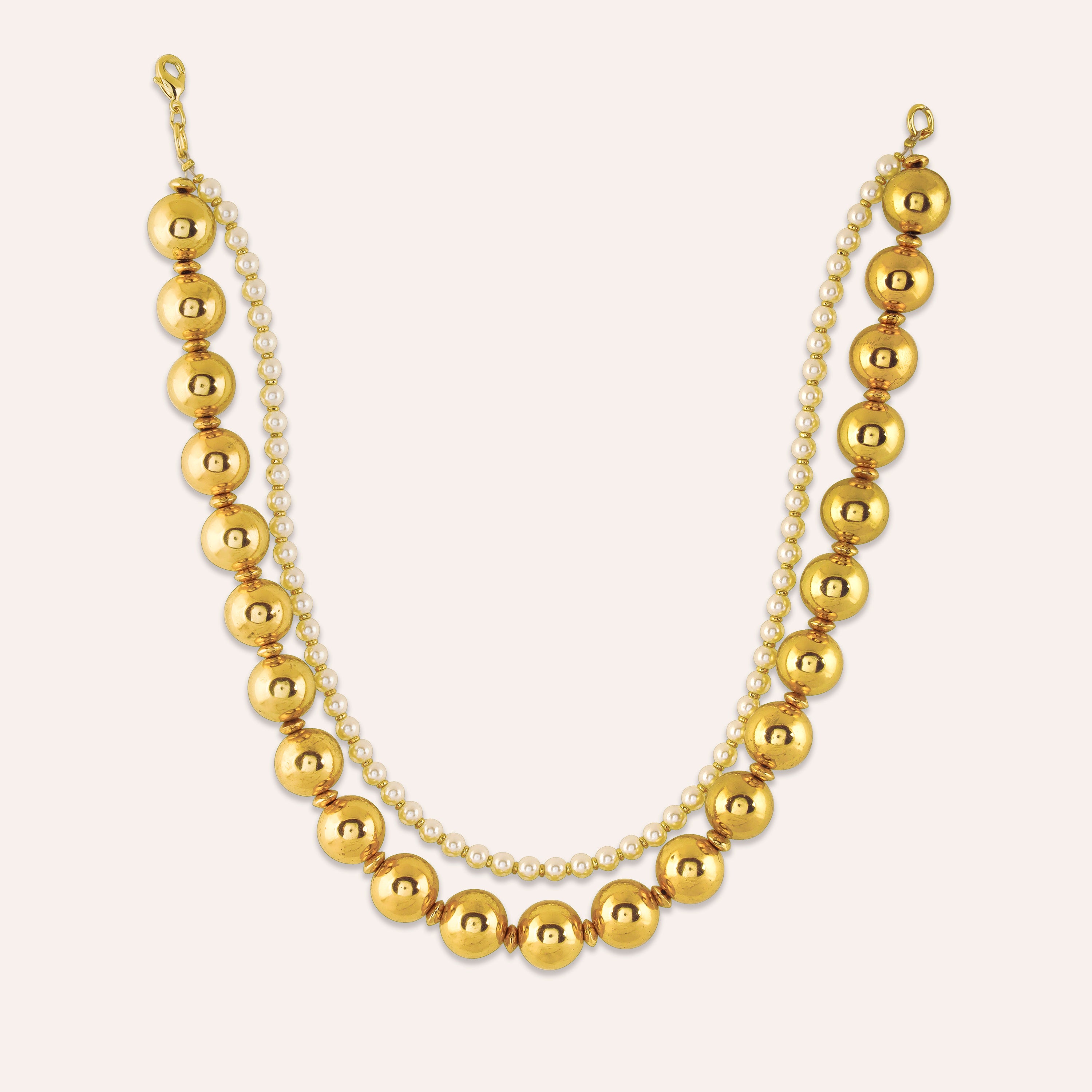 TFC Bold and Gold Beads and Pearl Layered Necklace