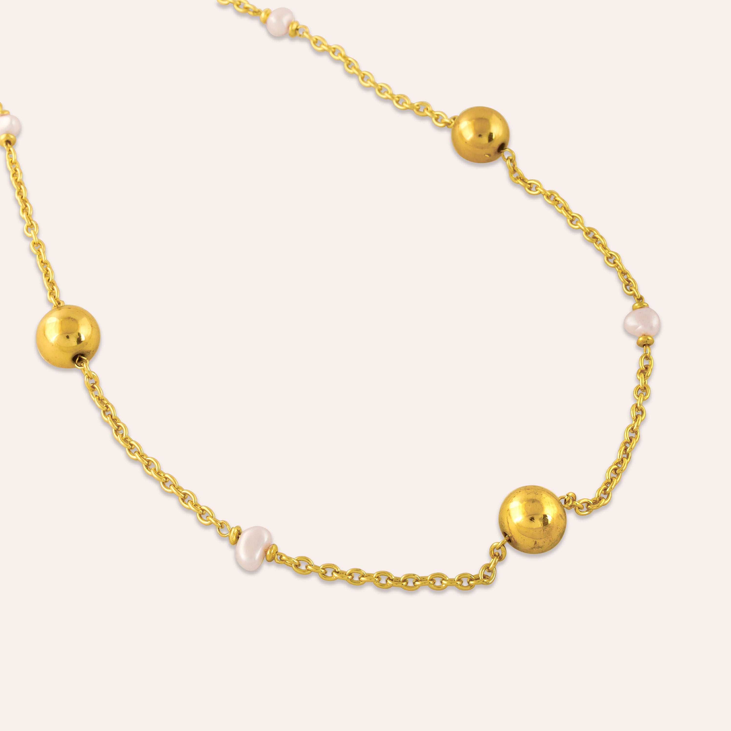 TFC Bold and Gold Pearl Beads Long Gold Plated Necklace