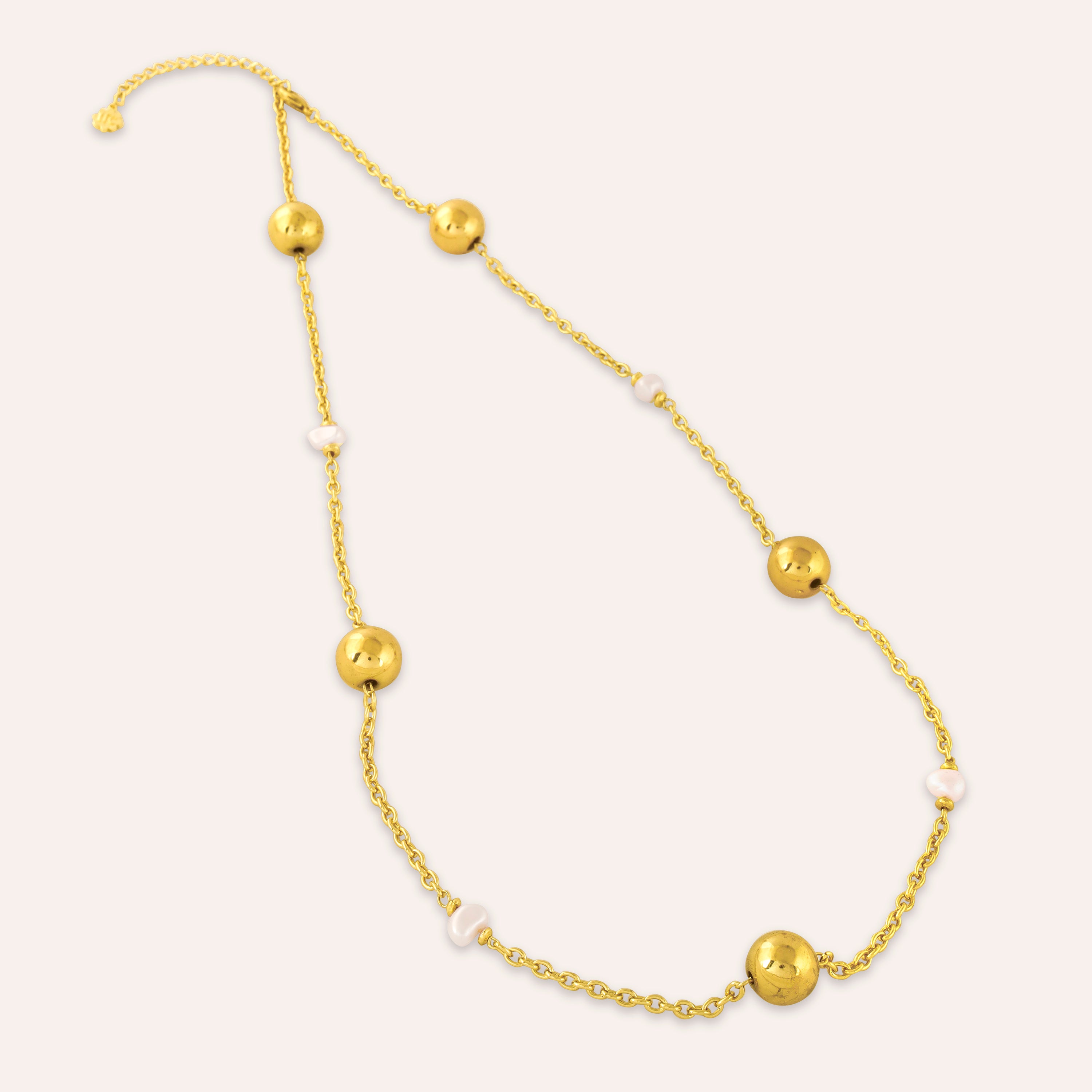 TFC Bold and Gold Pearl Beads Long Gold Plated Necklace