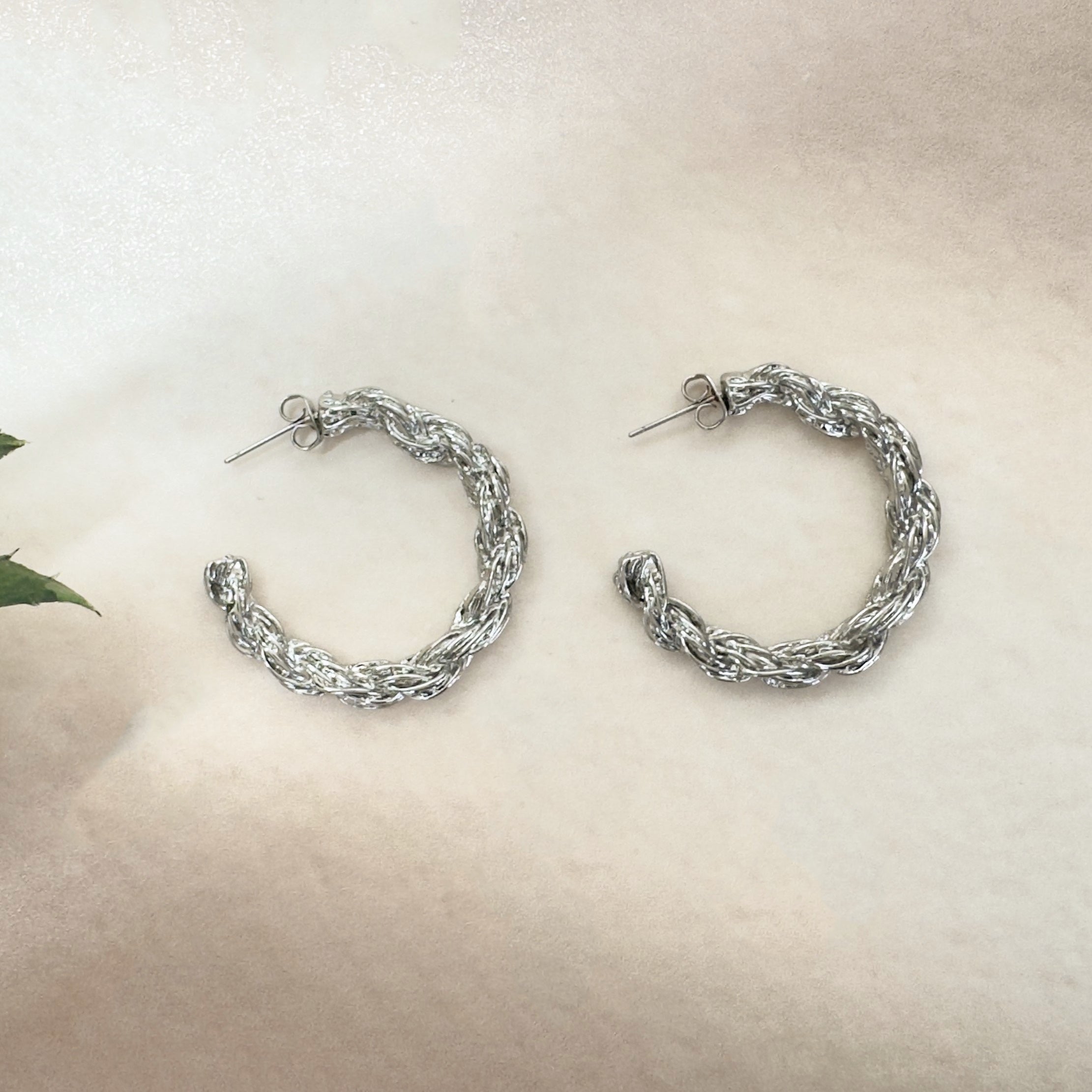 TFC Braided Italian Charm Silver Luxury Hoop Earrings