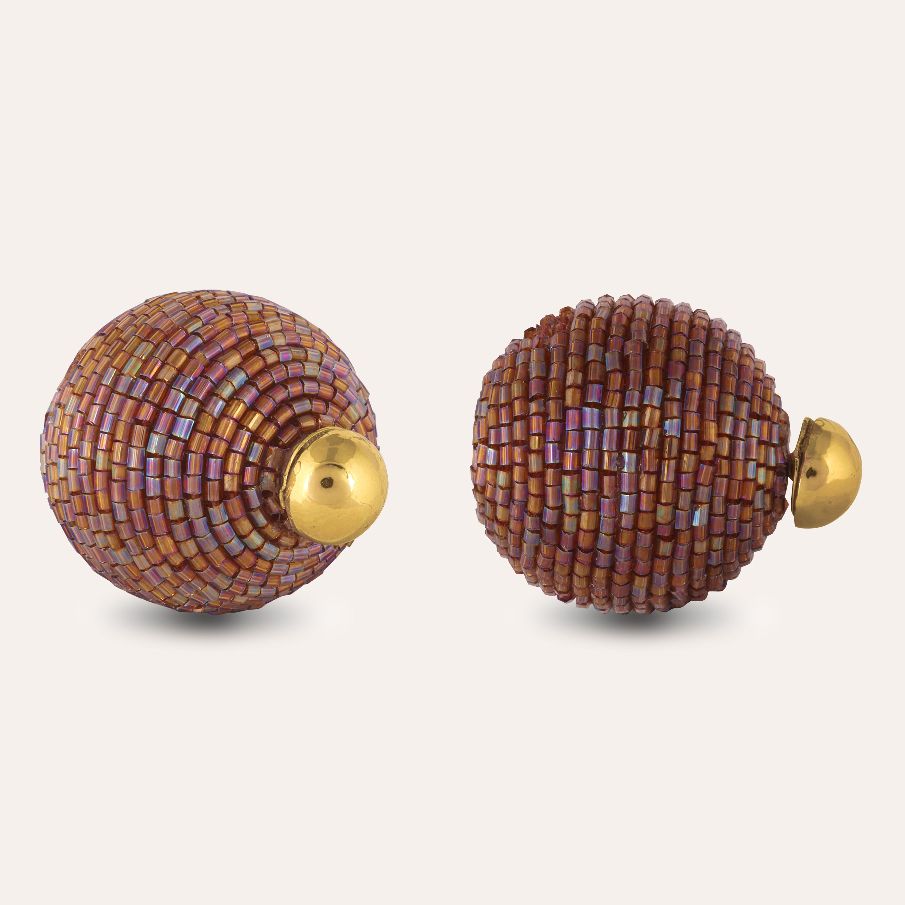 TFC Brown and Gold Cutdana 2 Way Festive Stud Earrings