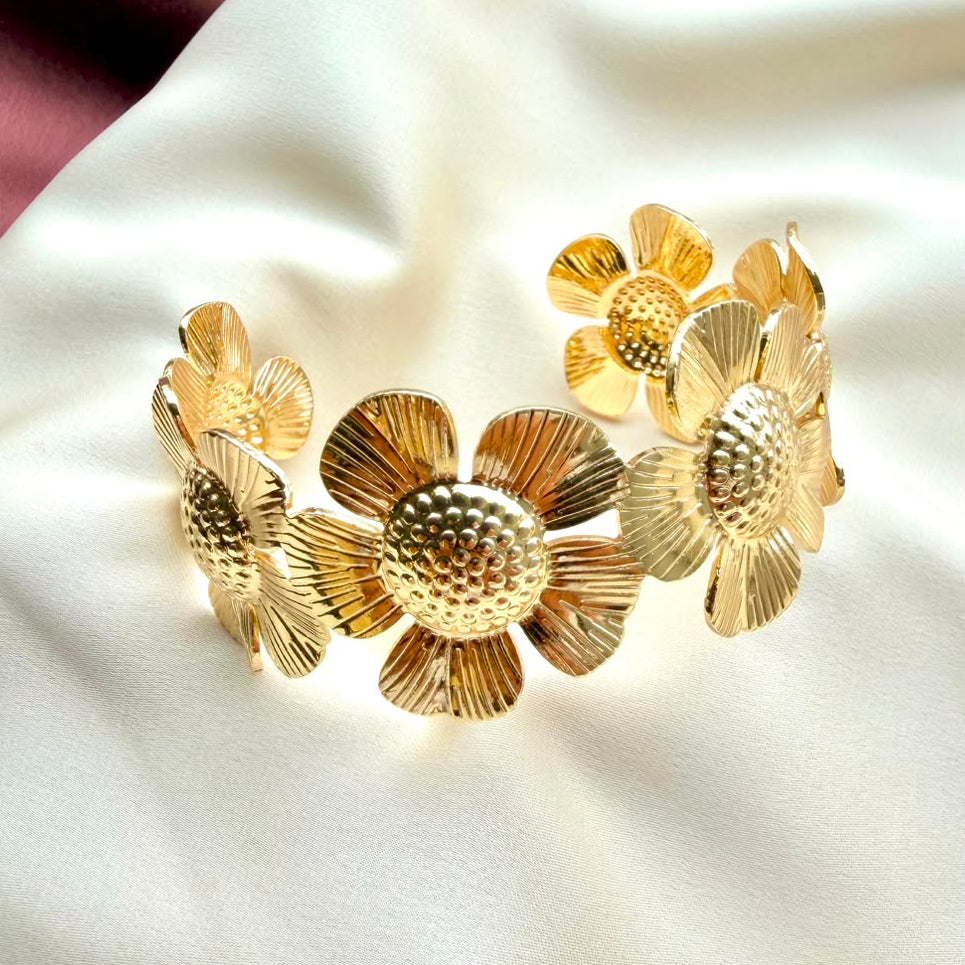 TFC Adjustable Bloom Flower Gold Plated Bracelet Cuff