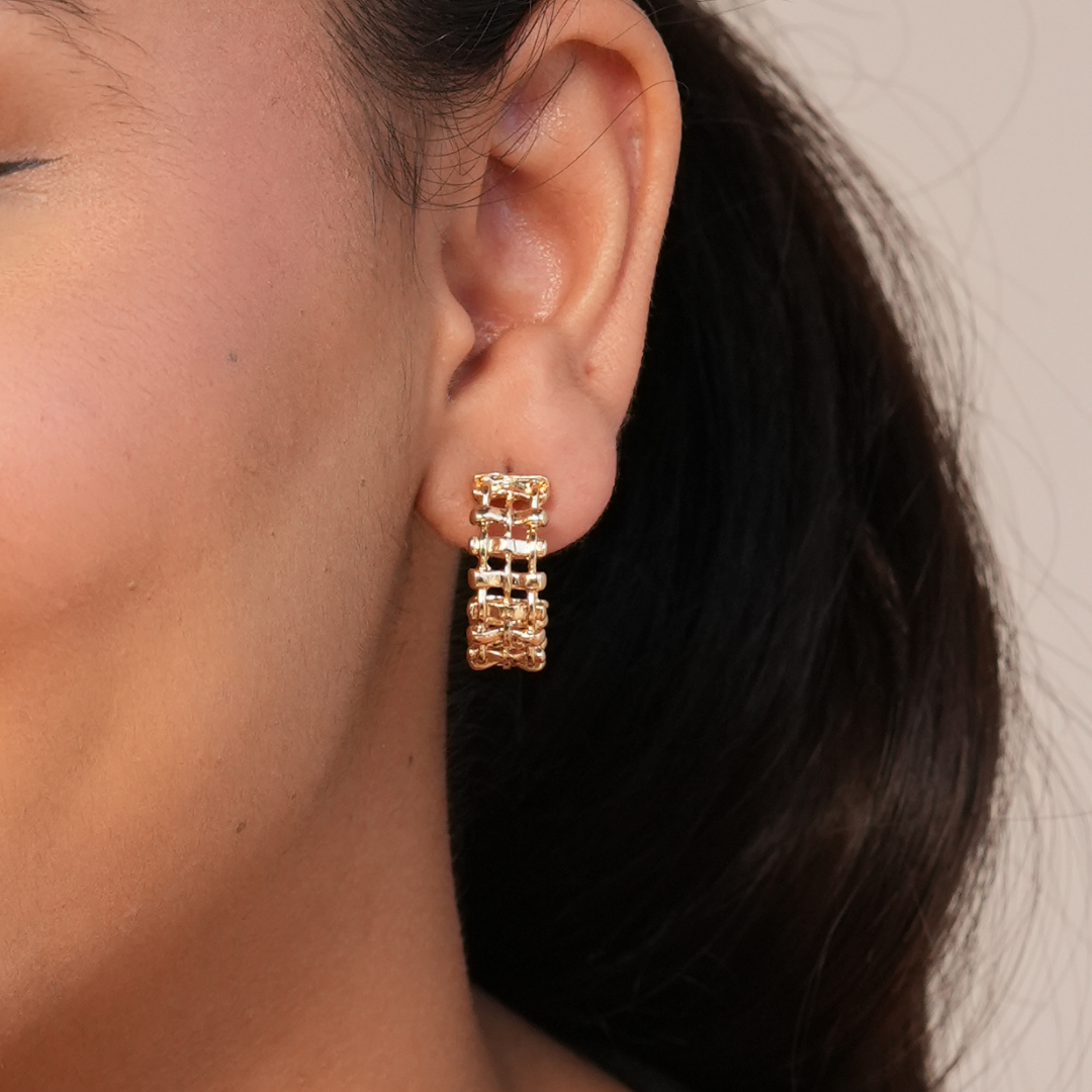 TFC Checkered Gold Plated Hoop Earrings