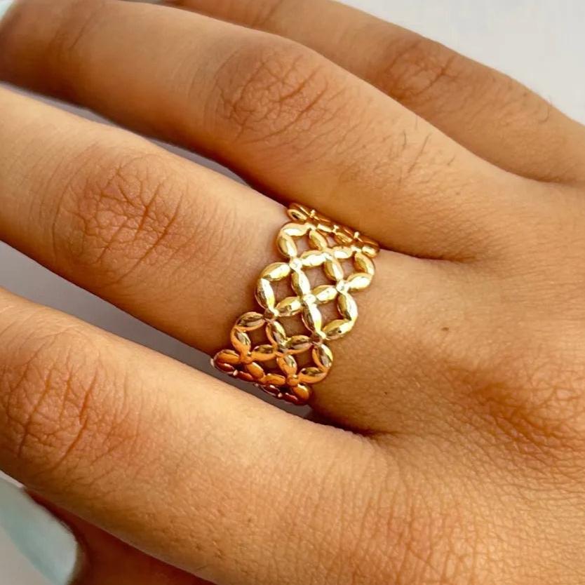 TFC Checkered 24k Gold Plated Adjustable Ring