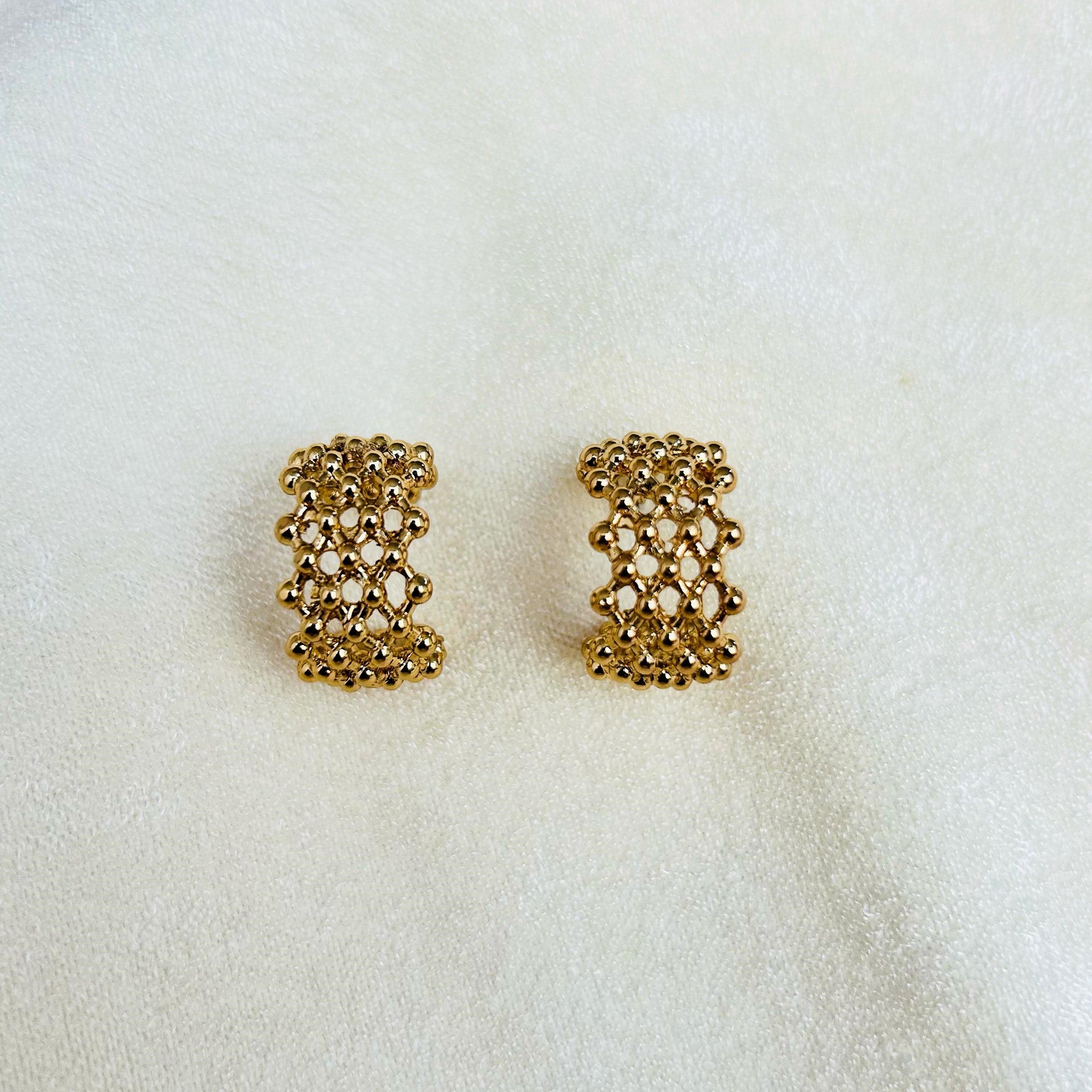 TFC Diamond Chequered Gold Plated Hoop Earrings