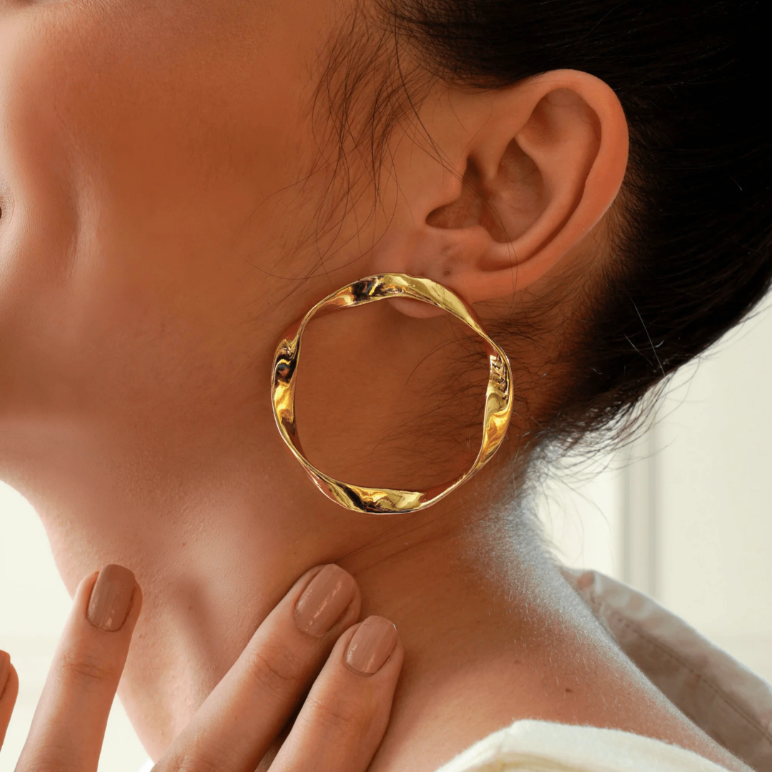 TFC Chunky Gold Plated Statement Hoop Earrings