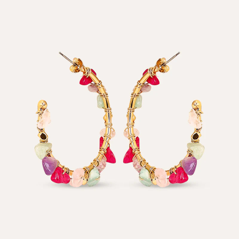 TFC Coloredstones Multi-Earrings Gold Plated Hoops Combo Set
