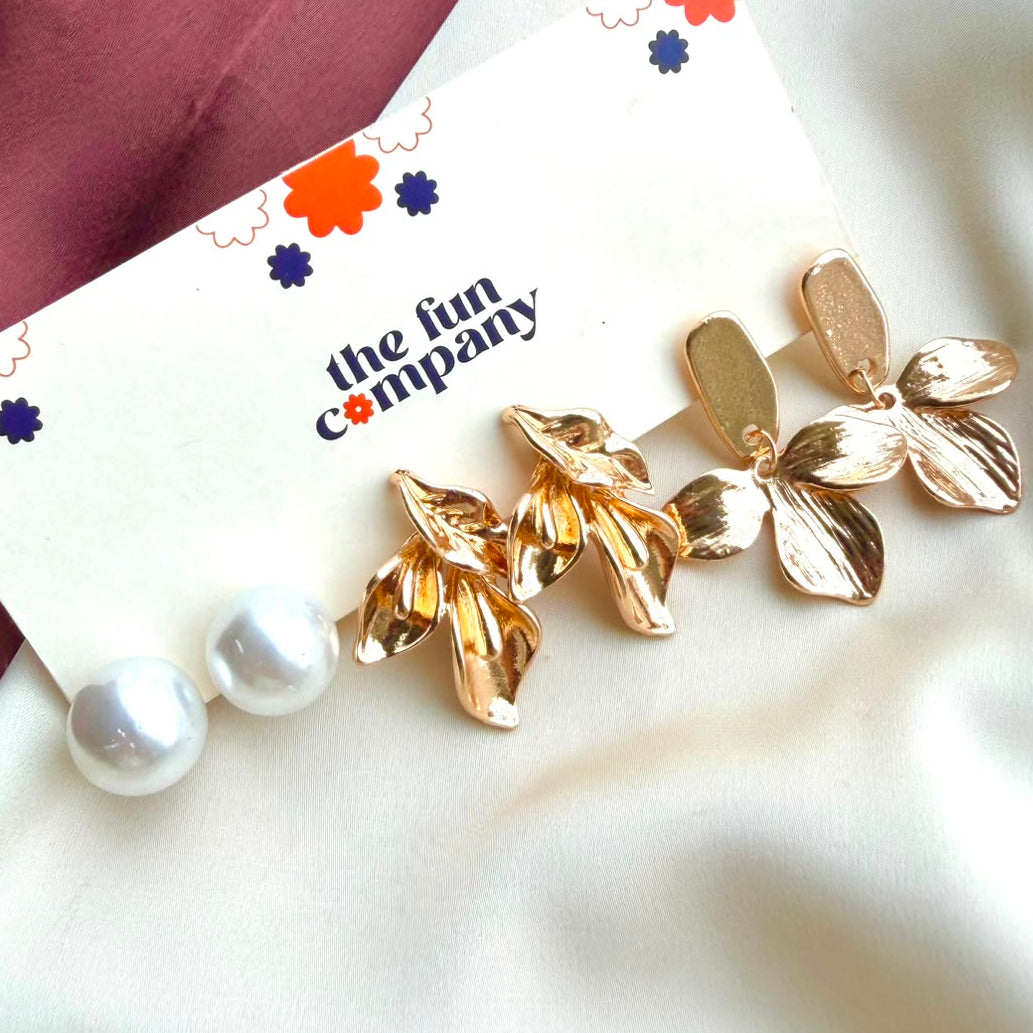 TFC Flower & Pearl Combo Gold Plated Earrings