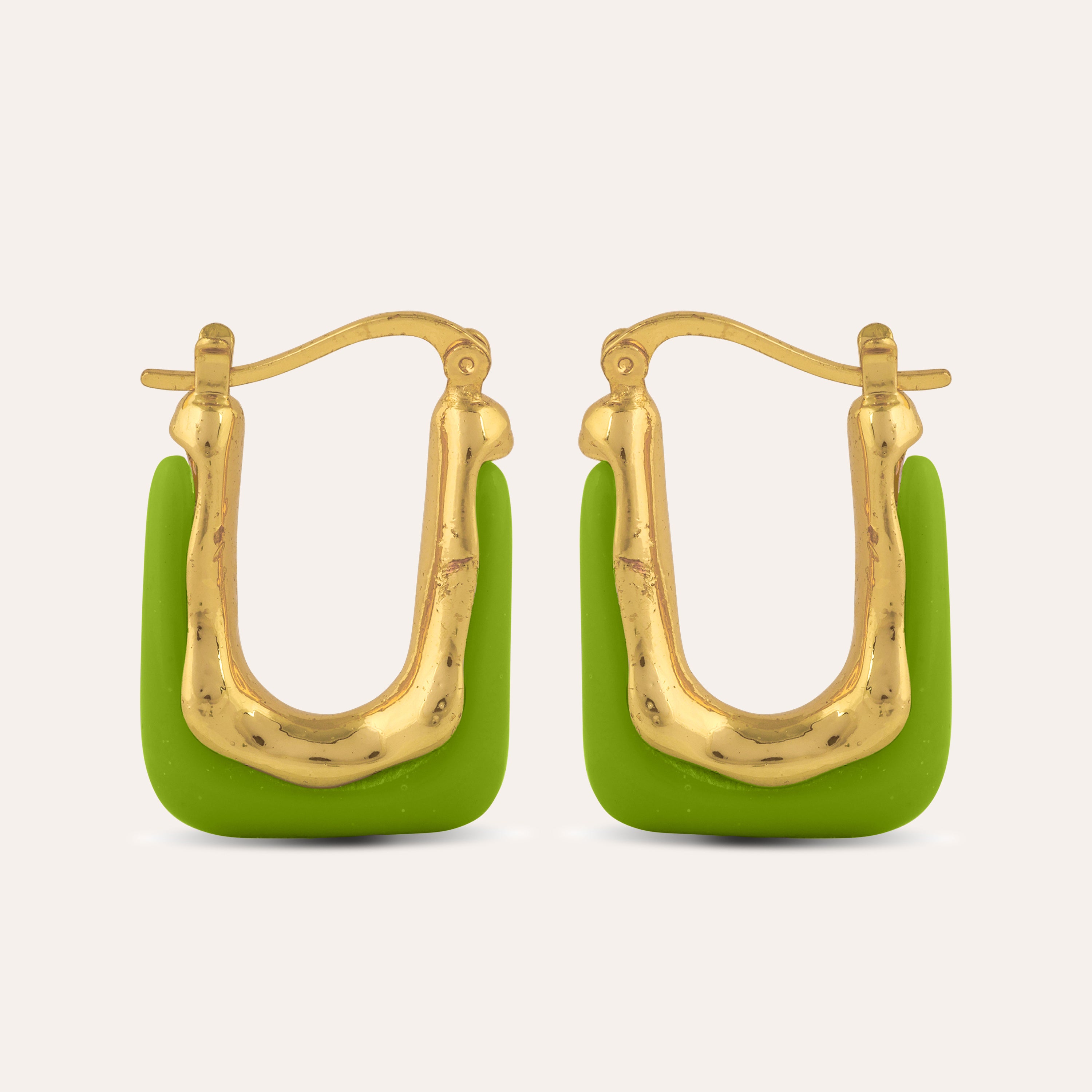 TFC Square Green Resin Gold Plated Hoop Earrings