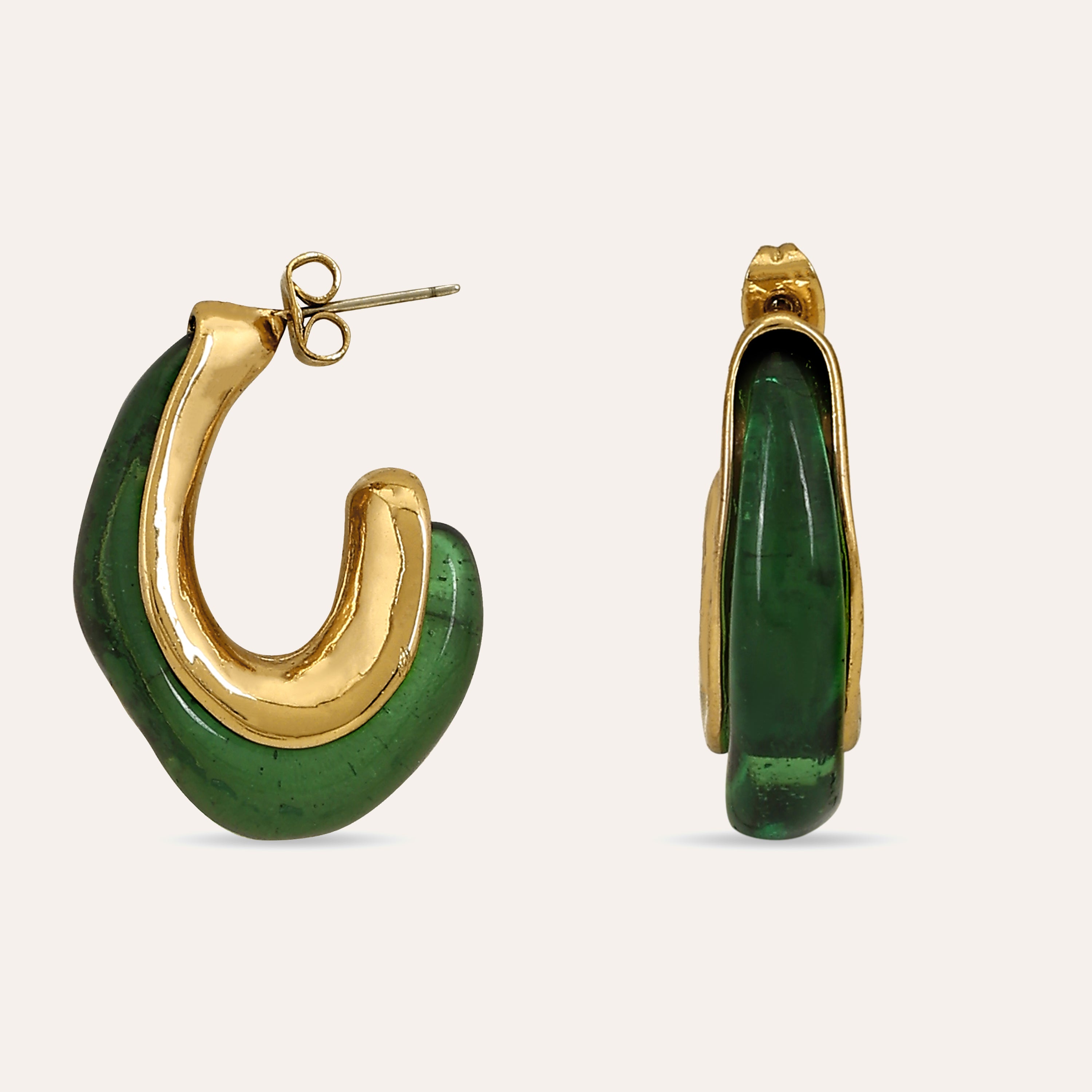 TFC Curvy Green Resin Gold Plated Hoop Earrings- Discover daily wear gold earrings including stud earrings, hoop earrings, and pearl earrings, perfect as earrings for women and earrings for girls.Find the cheapest fashion jewellery which is anti-tarnis​h only at The Fun company