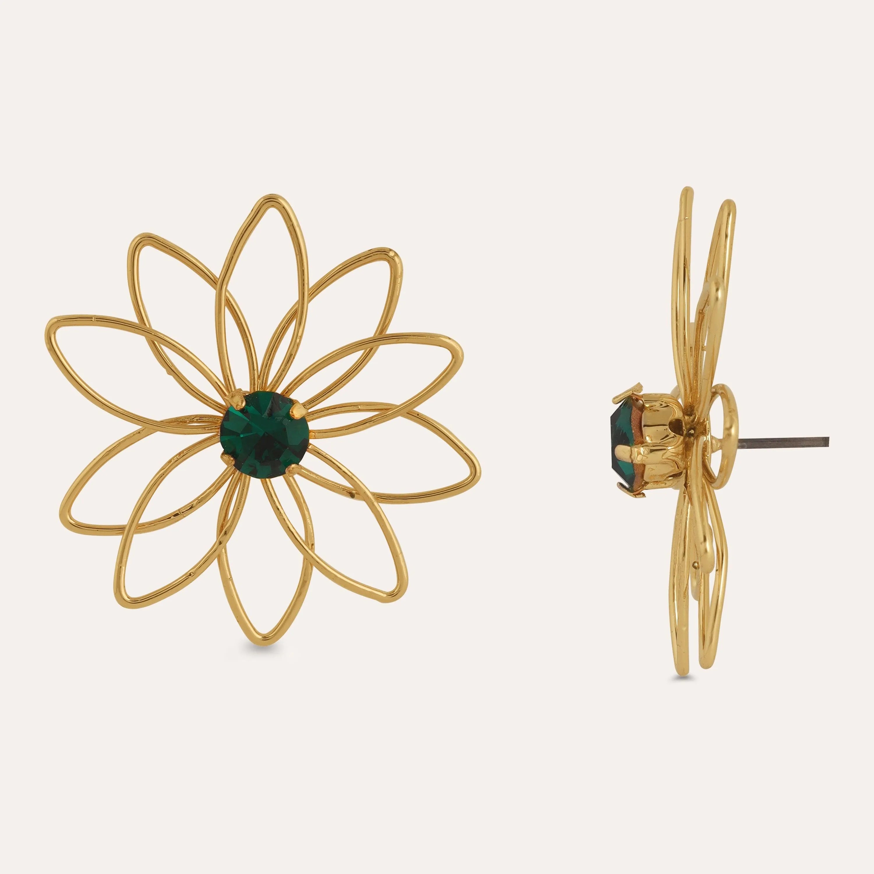 TFC Cute Floral Emerald Mini Gold Plated Stud Earrings-Discover daily wear gold earrings including stud earrings, hoop earrings, and pearl earrings, perfect as earrings for women and earrings for girls.Find the cheapest fashion jewellery which is anti-tarnis​h only at The Fun company.