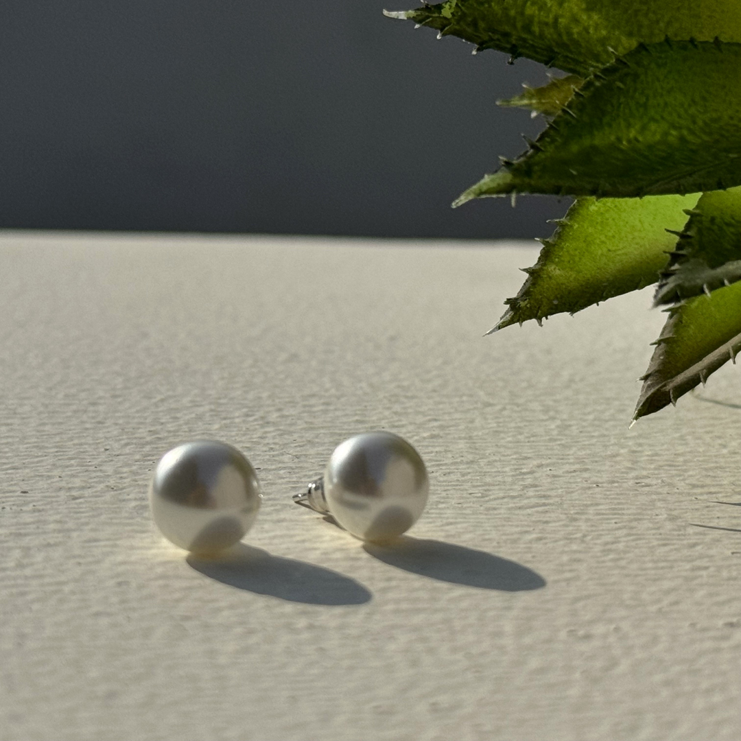 TFC Cute White Pearl Silver Plated Stud Earrings
