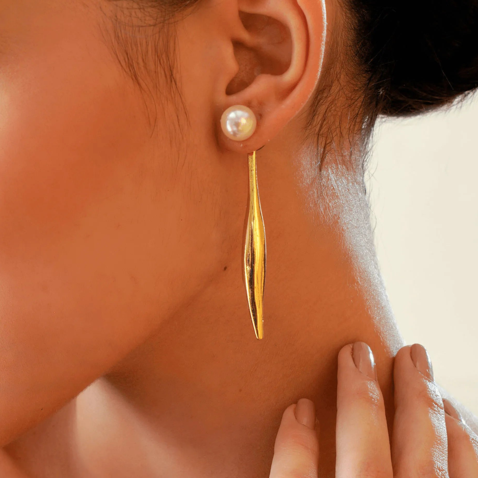 TFC Dangler Pearl Gold Plated Earrings