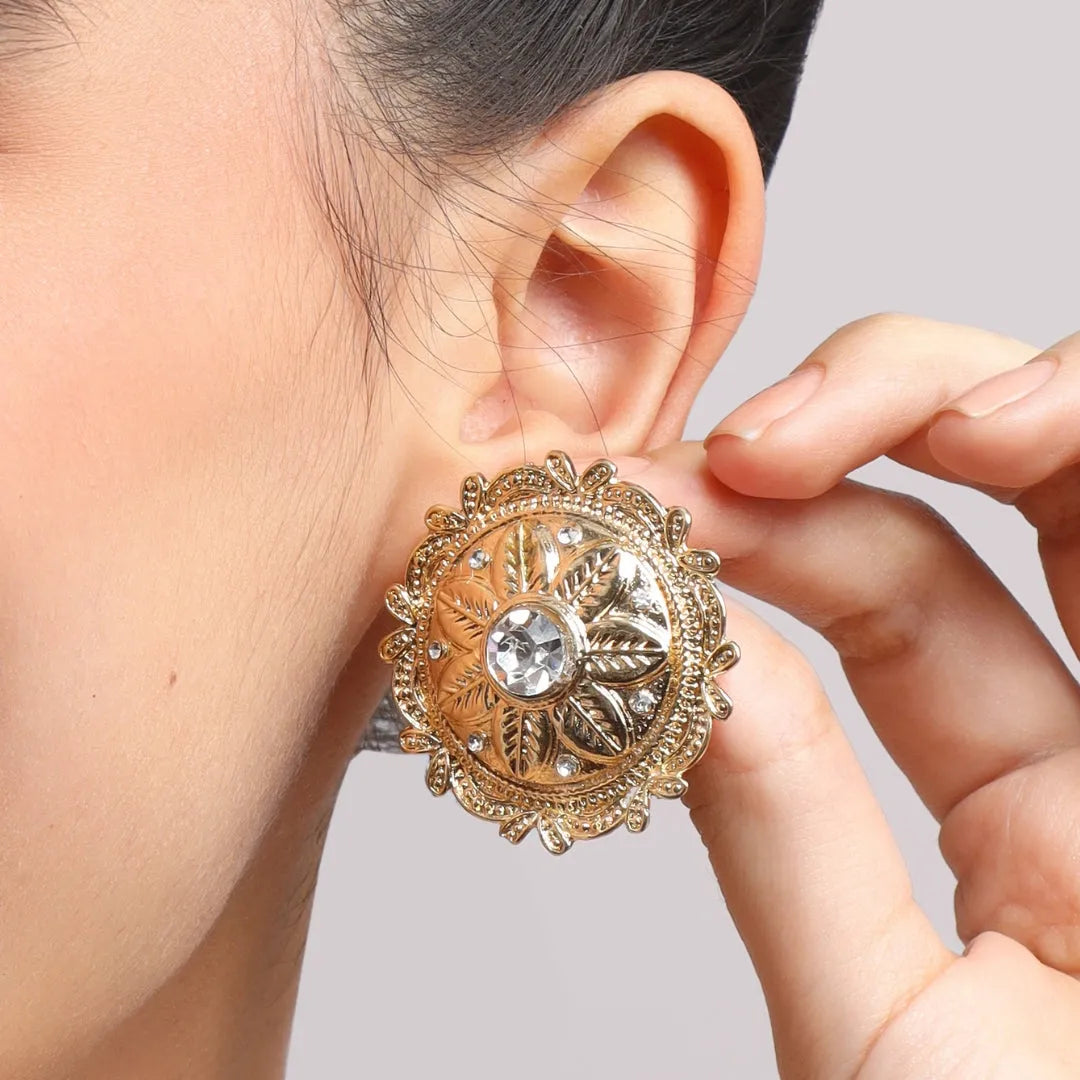 TFC Dazzle Circle Stone Gold Plated Stud Earrings