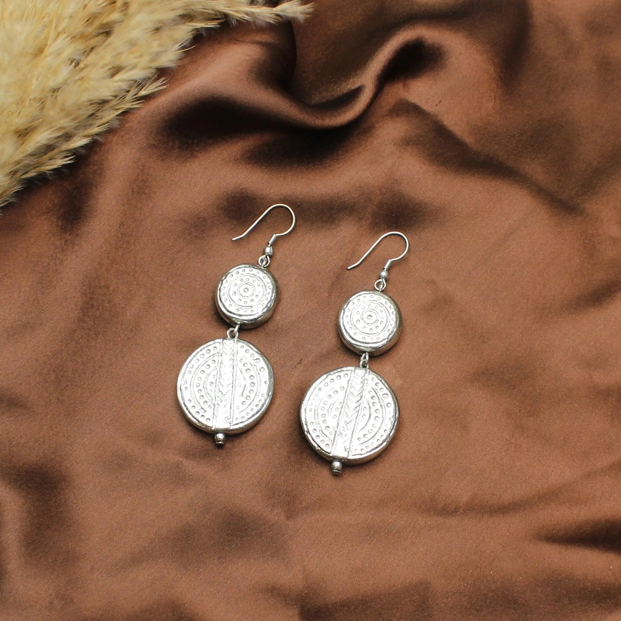 TFC Double Coin Silver Plated Dangler Earrings