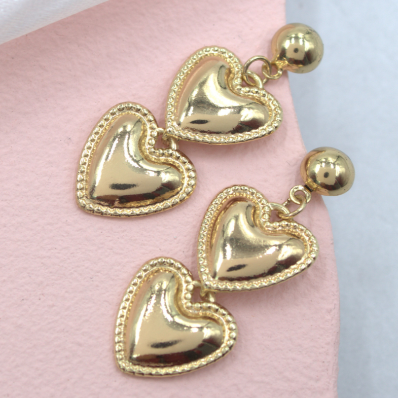 TFC Double Hearts Gold Plated Dangler Earrings