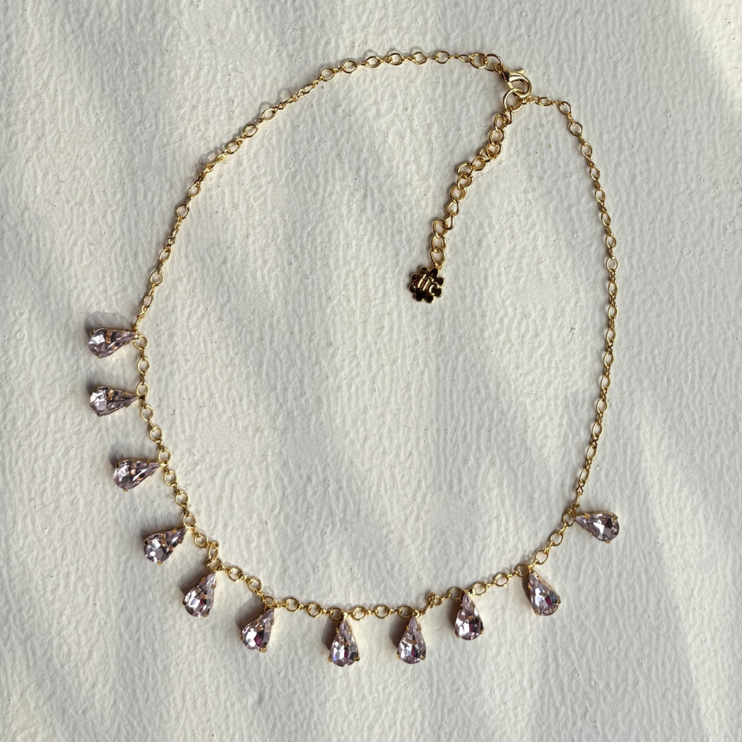 TFC 24K Pink Drop Diamond Gold Plated Dainty Necklace