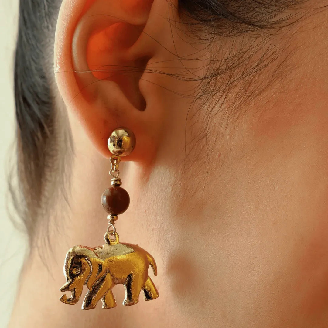 TFC Elephanta Cave Gold Plated Dangler Earrings