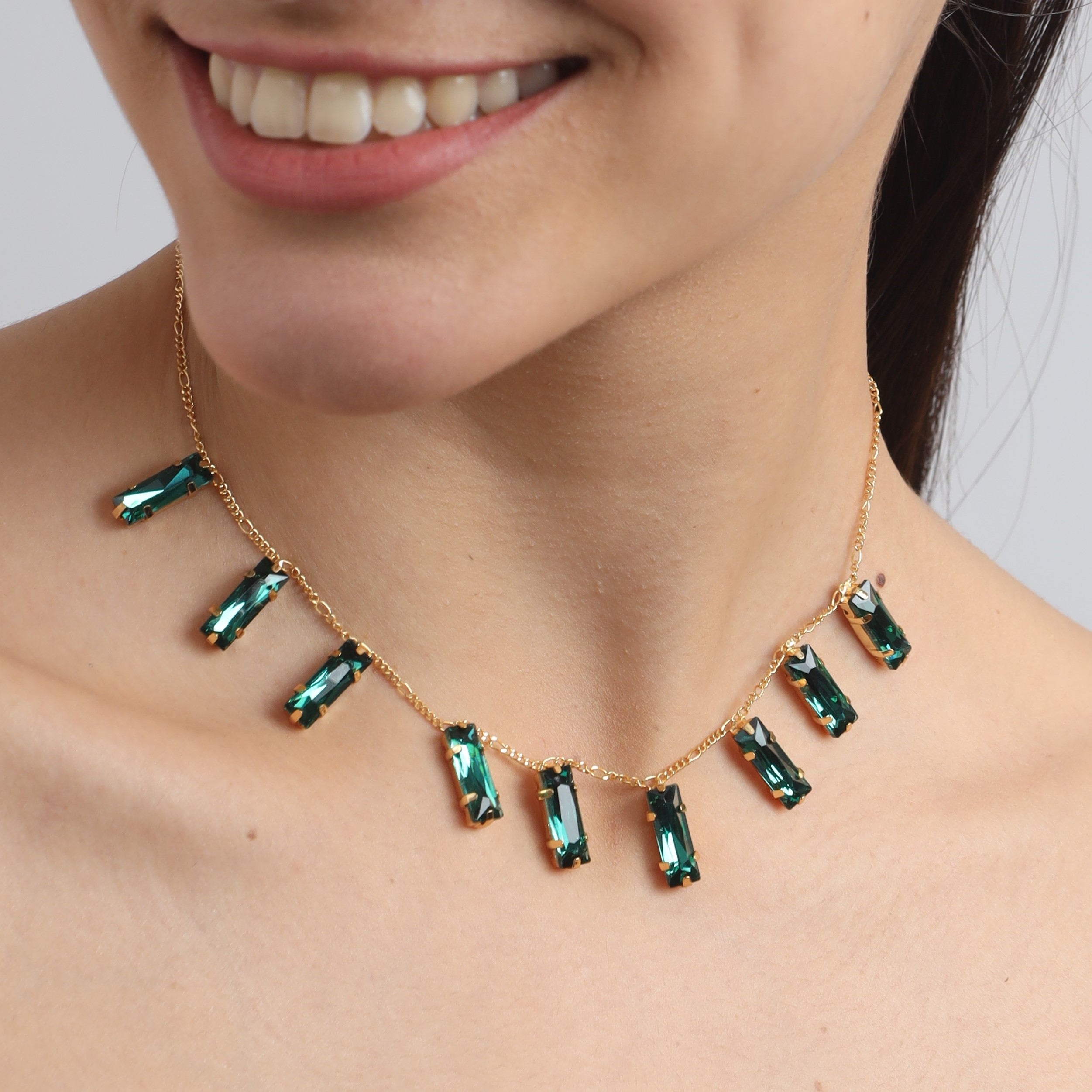 TFC Emerald Slim Brick 24K Gold Plated Dainty Necklace