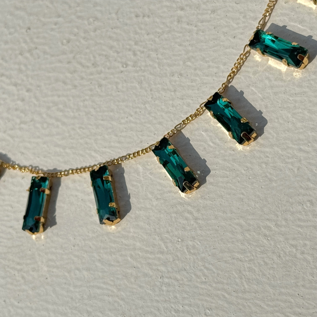 TFC Emerald Slim Brick 24K Gold Plated Dainty Necklace