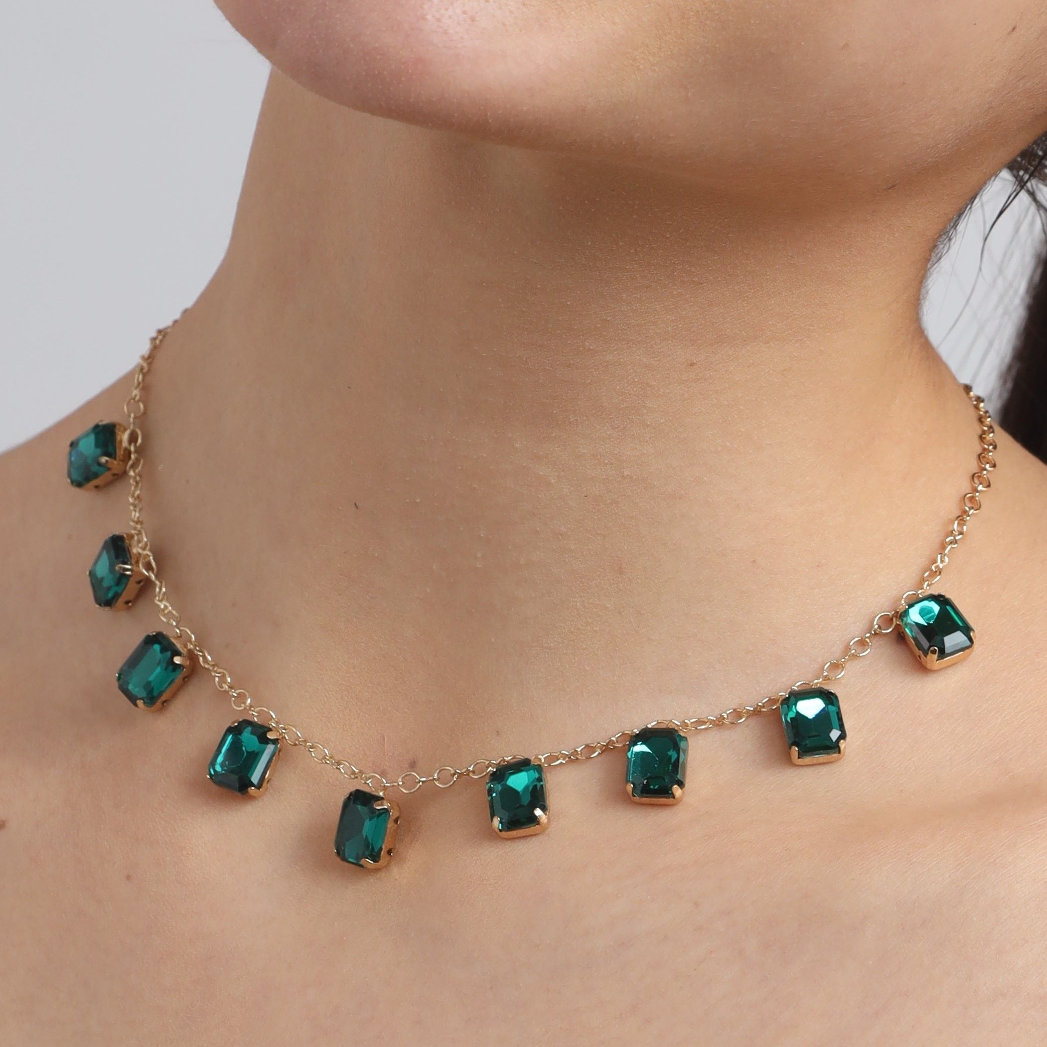 TFC Emerald Square Stone 24K Gold Plated Dainty Necklace