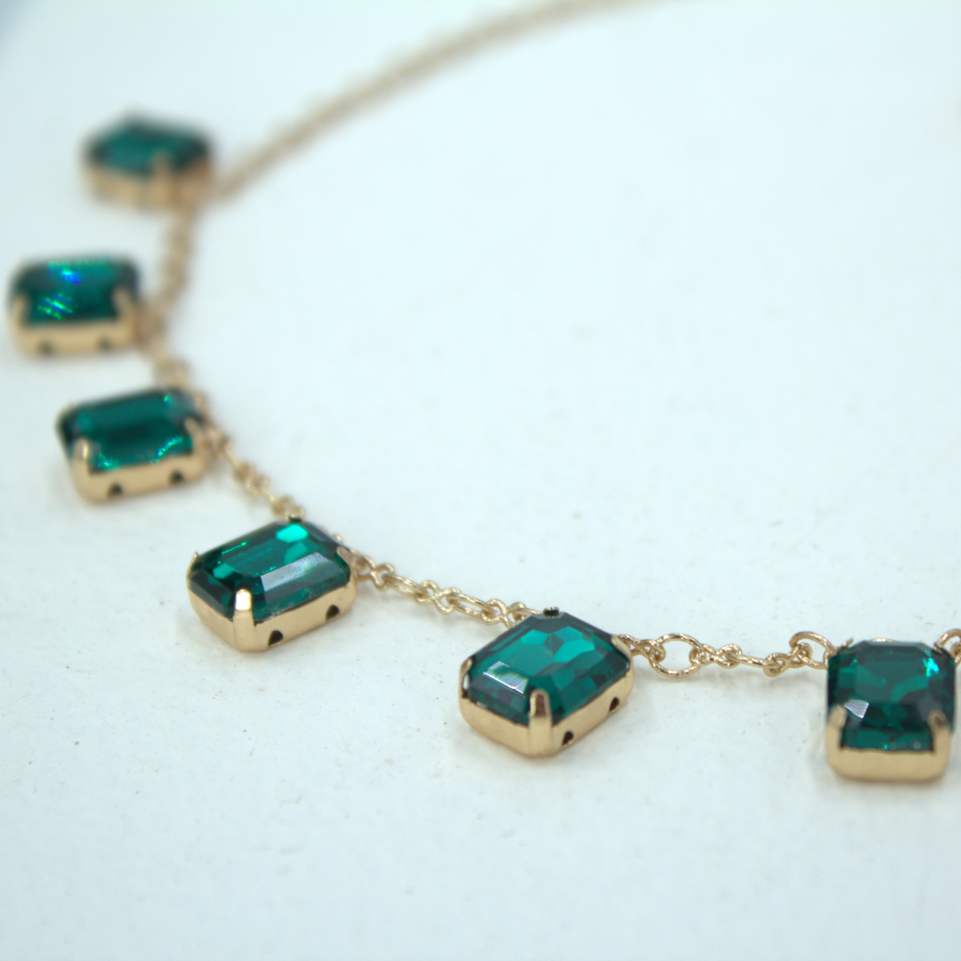 TFC Emerald Square Stone 24K Gold Plated Dainty Necklace