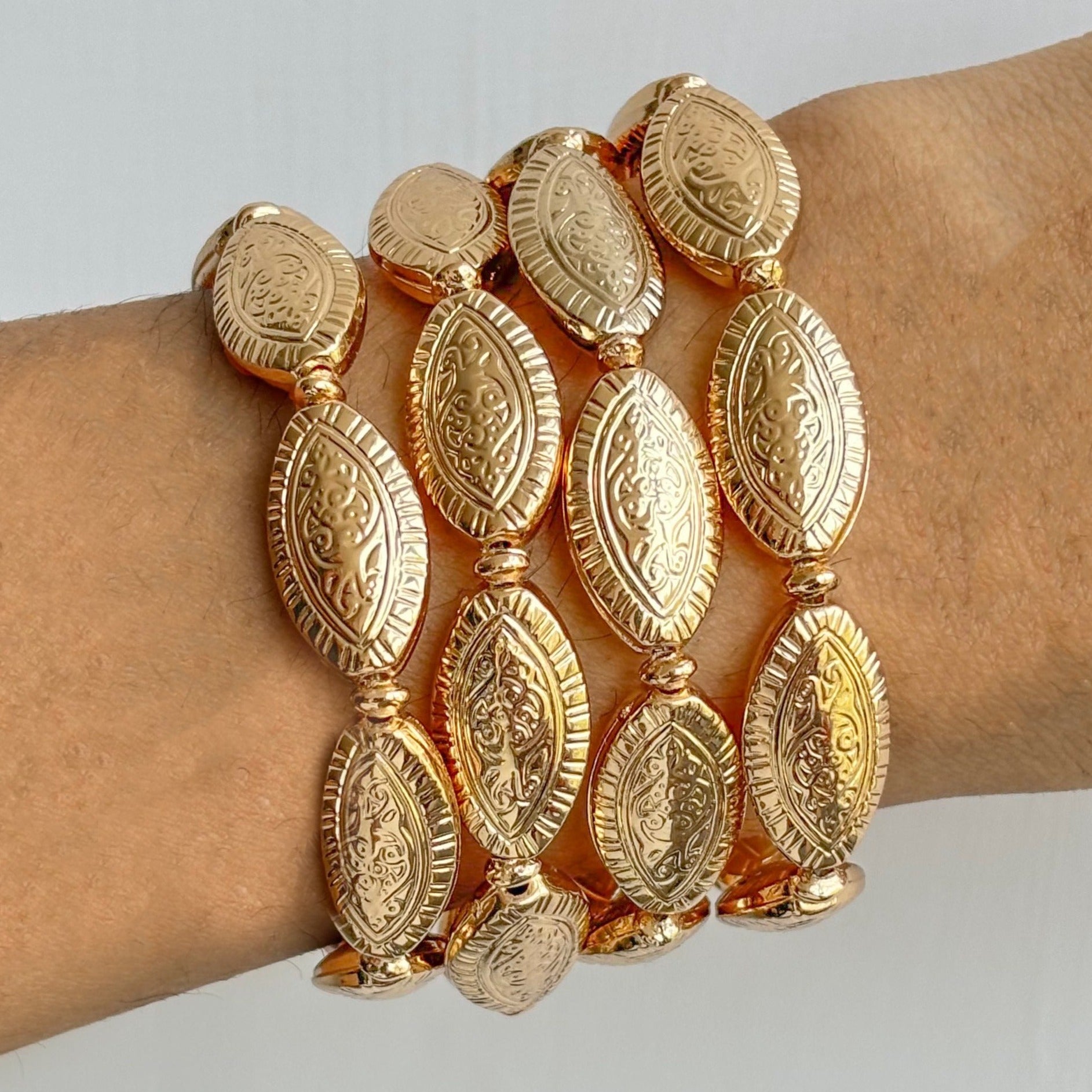 TFC Extra Long Bead Gold Plated Stacked Bracelet