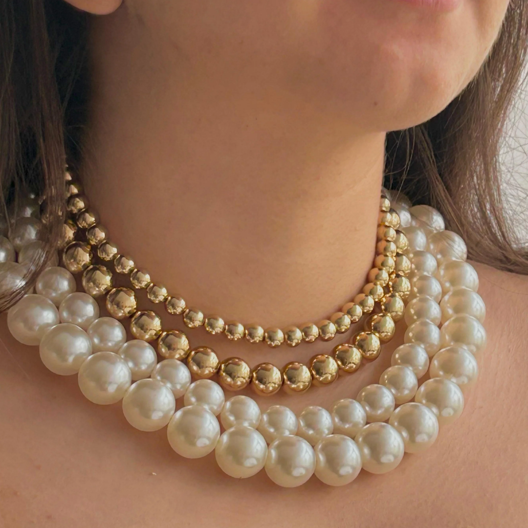 TFC Extraordinaire Luxury Bold & Gold Pearl Beads Statement Layered Necklace