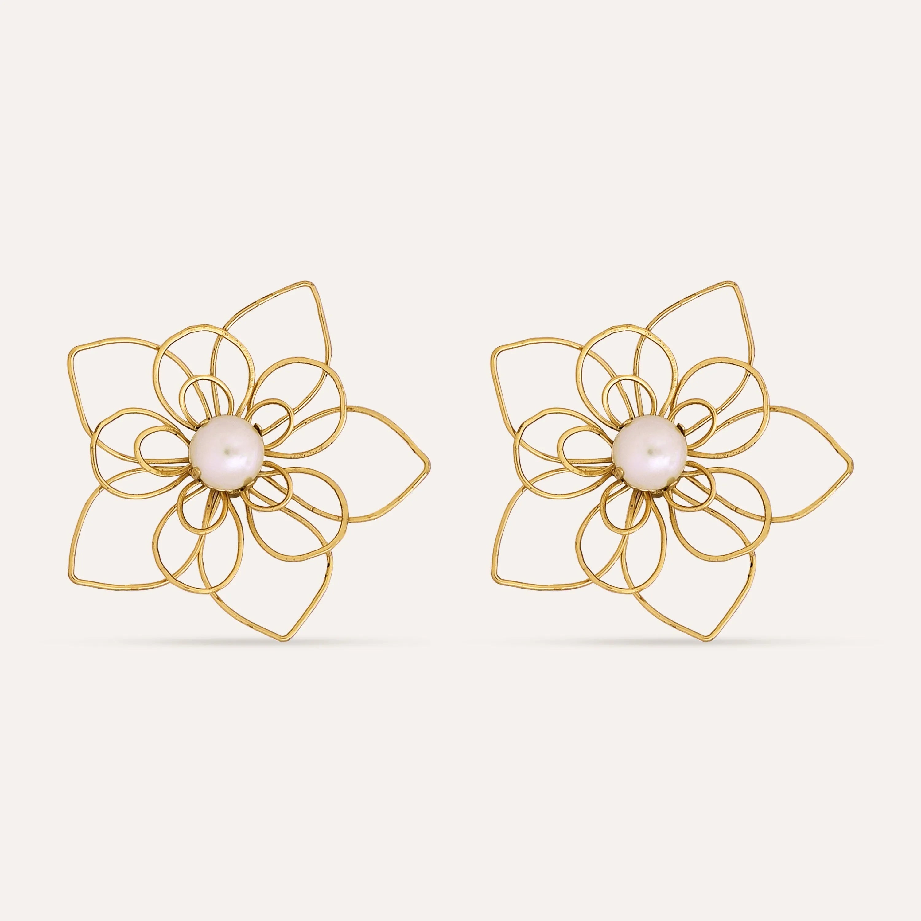 TFC Festive Flower Pearl Statement Gold Plated Stud Earrings-Discover daily wear gold earrings including stud earrings, hoop earrings, and pearl earrings, perfect as earrings for women and earrings for girls.Find the cheapest fashion jewellery which is anti-tarnis​h only at The Fun company.