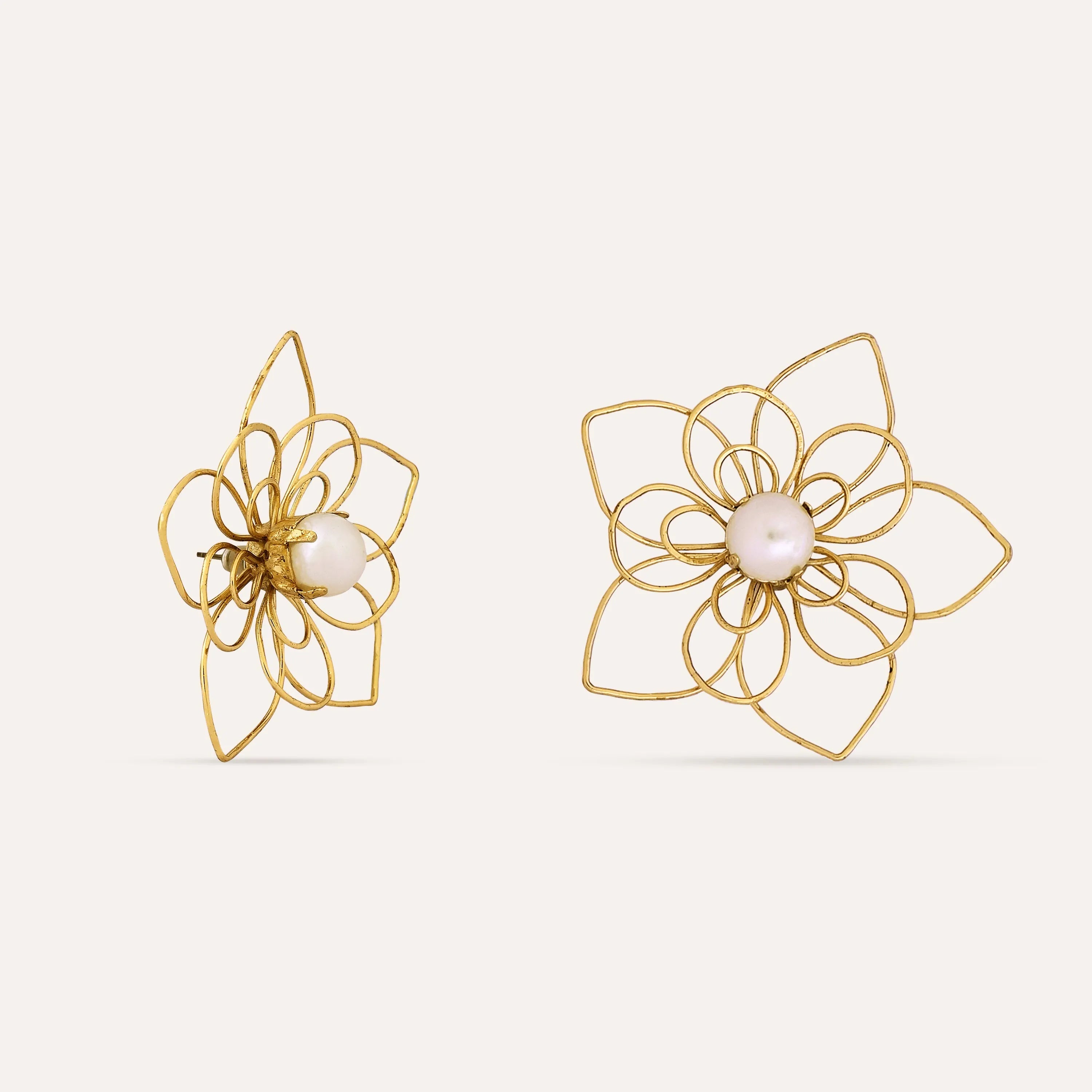 TFC Festive Flower Pearl Statement Gold Plated Stud Earrings-Discover daily wear gold earrings including stud earrings, hoop earrings, and pearl earrings, perfect as earrings for women and earrings for girls.Find the cheapest fashion jewellery which is anti-tarnis​h only at The Fun company.