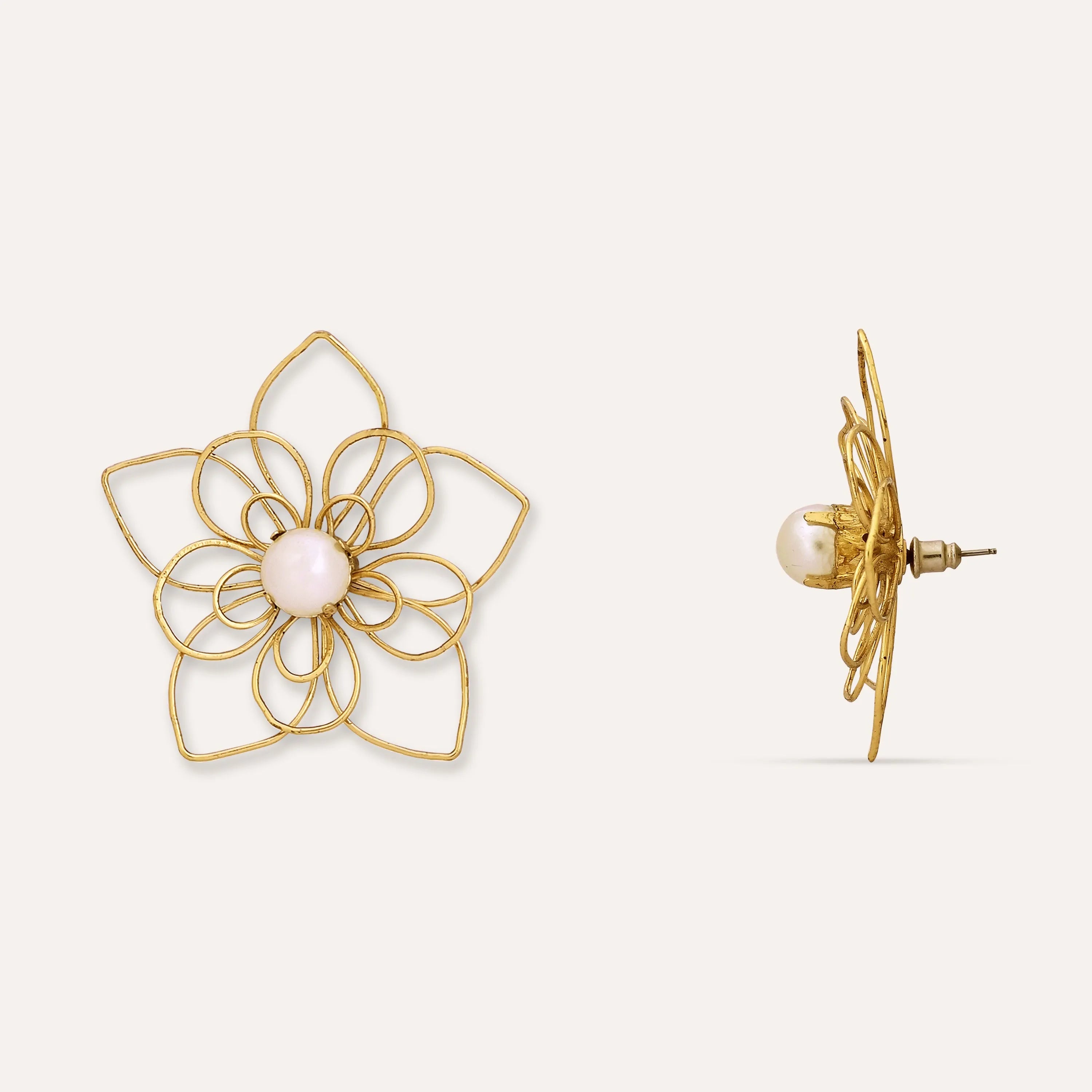 TFC Festive Flower Pearl Statement Gold Plated Stud Earrings-Discover daily wear gold earrings including stud earrings, hoop earrings, and pearl earrings, perfect as earrings for women and earrings for girls.Find the cheapest fashion jewellery which is anti-tarnis​h only at The Fun company.