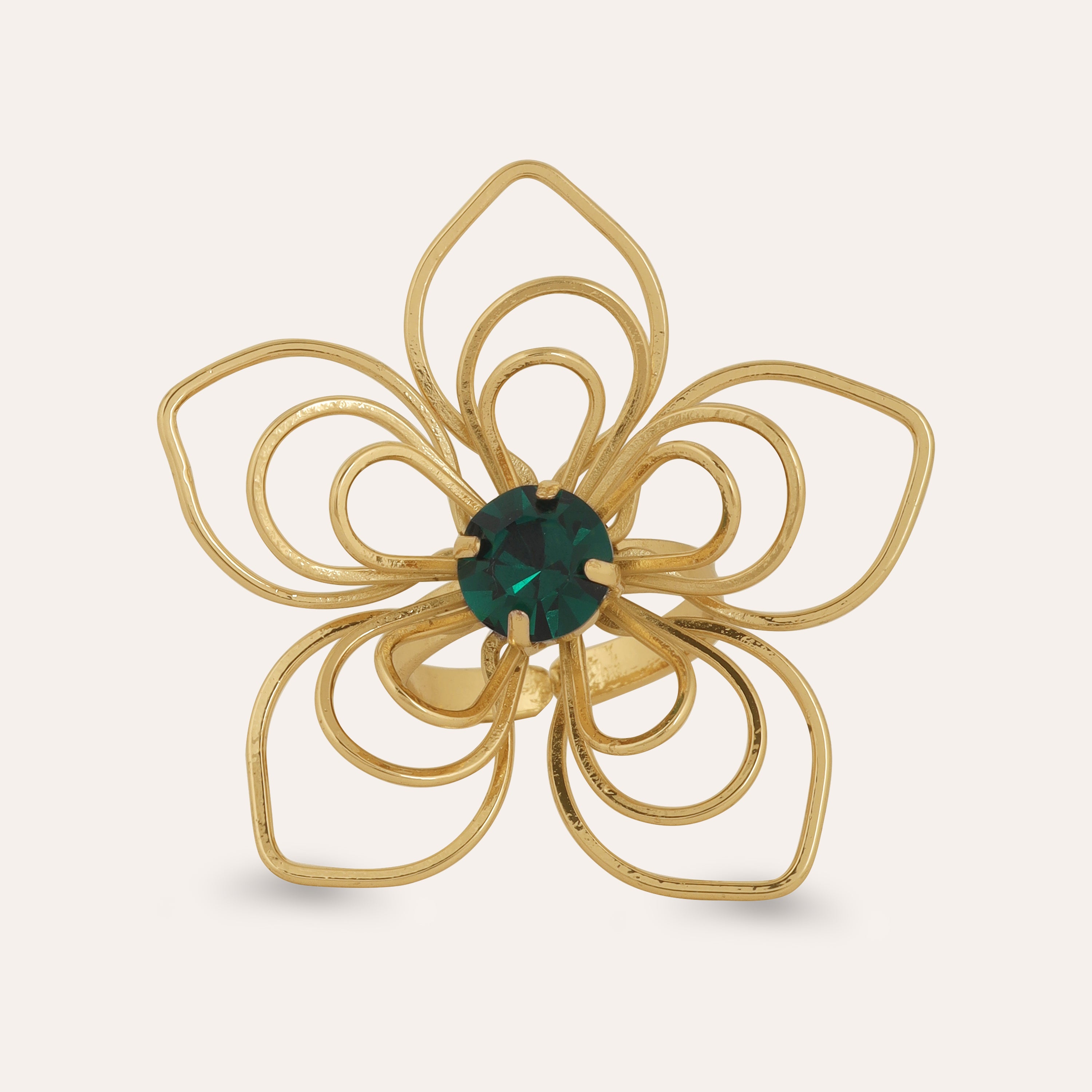 TFC Floral Emerald Statement Gold Plated Adjustable Ring-Elevate your style with our exquisite collection of gold-plated adjustable rings for women, including timeless signet rings. Explore cheapest fashion jewellery designs with anti-tarnish properties, all at The Fun Company with a touch of elegance