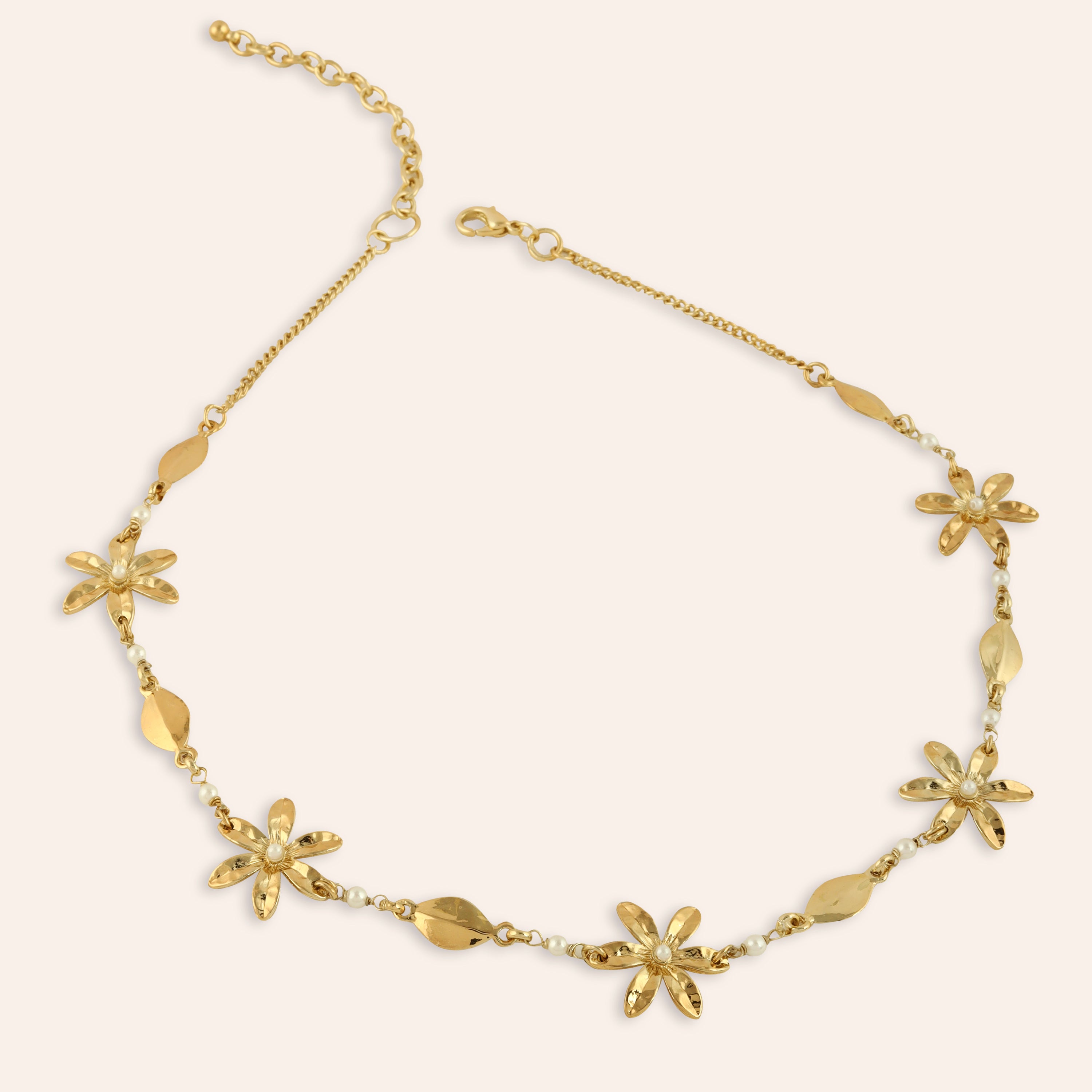 TFC Floral Gold Plated Pearl Necklace-Enhance your elegance with our collection of gold-plated necklaces for women. Choose from stunning pendant necklaces, chic choker necklaces, and trendy layered necklaces. Our sleek and dainty designs are both affordable and anti-tarnish, ensuring lasting beauty. Enjoy the cheapest fashion jewellery, lightweight and stylish- only at The Fun Company